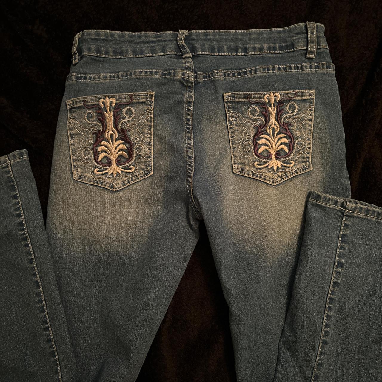 low rise jeans stitched design back pockets worn once - Depop