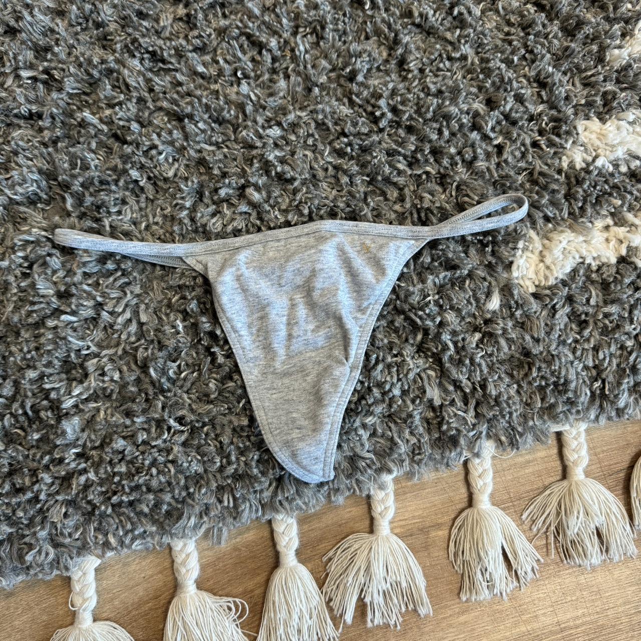 VS PINK Grey Cotton G String Thong Size M New... - Depop