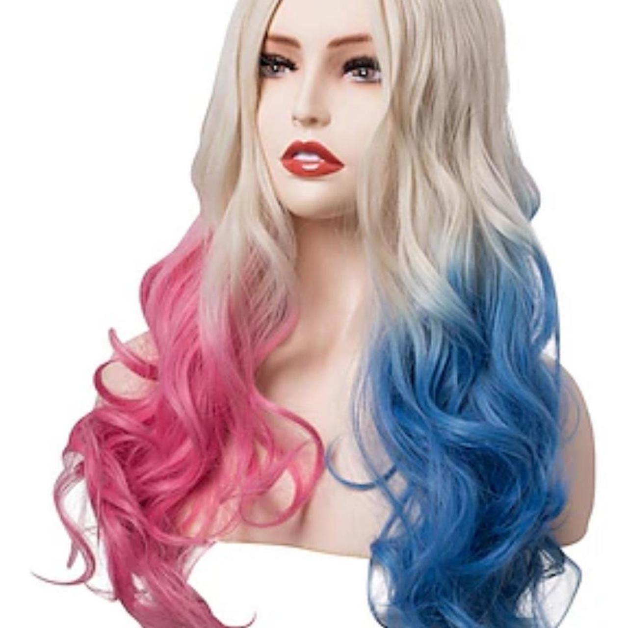 Harley Quinn Long Wavy Blonde/Pink/Blue Ombré Wig... - Depop