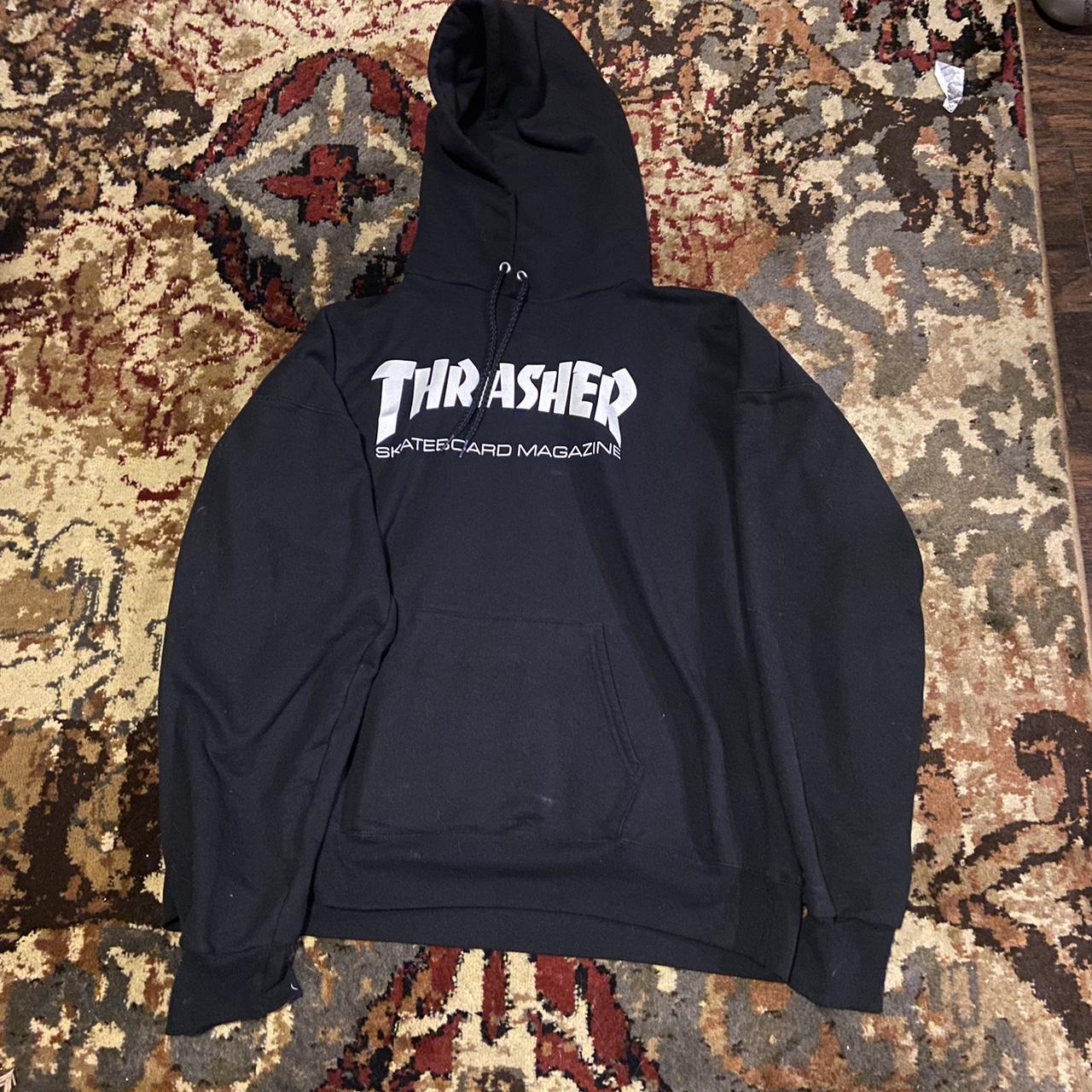 Black thrasher hoodie Brand new worn once Very good... - Depop