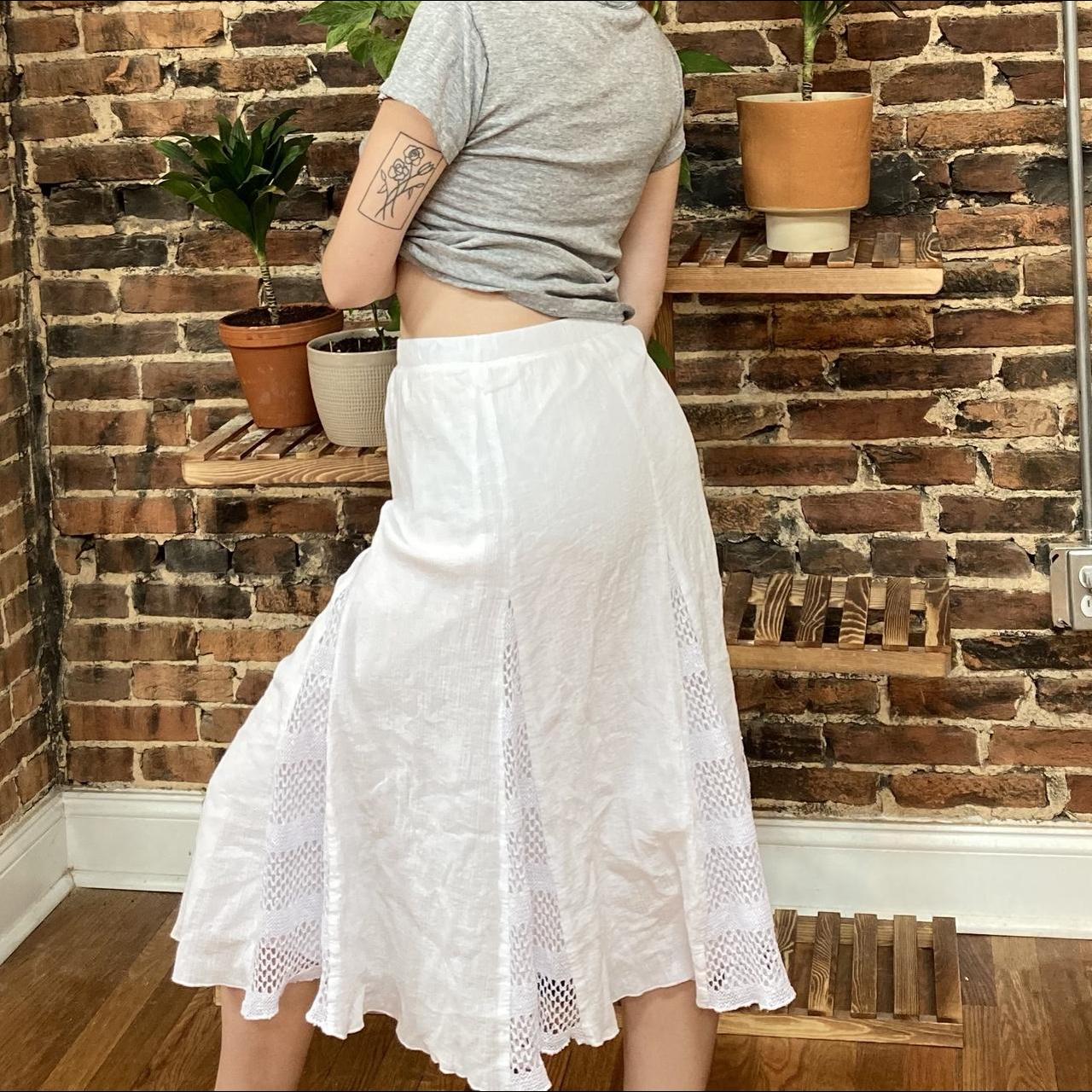 white maxi skirt with crochet detail size S,... - Depop