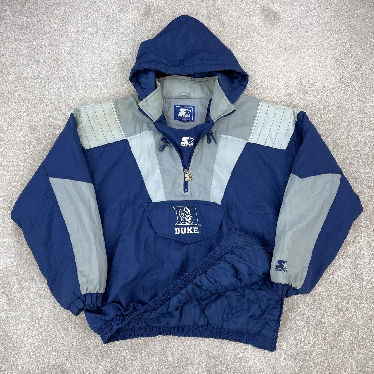 Duke Starter jacket Blue and grey padded half zip... - Depop