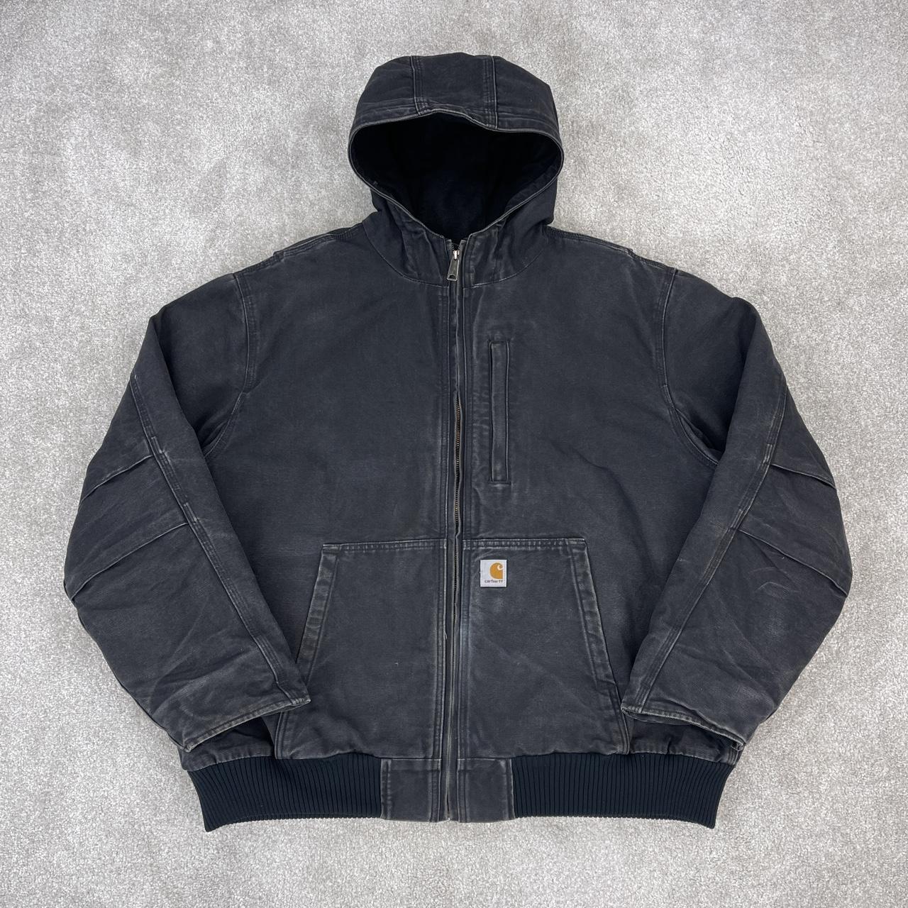 Carhartt active jacket Faded black thick canvas... - Depop