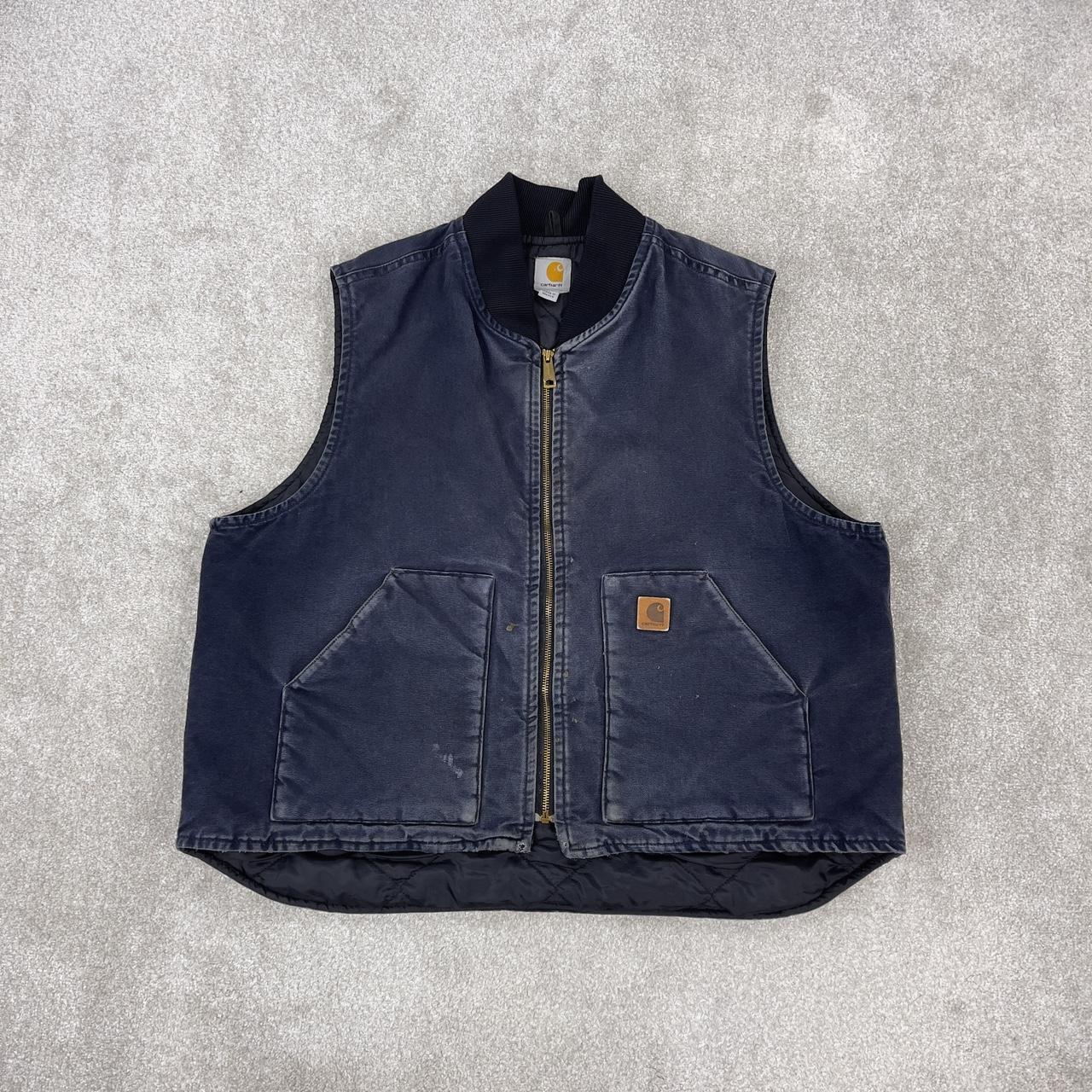 Carhartt gilet Faded navy canvas body warmer with... - Depop