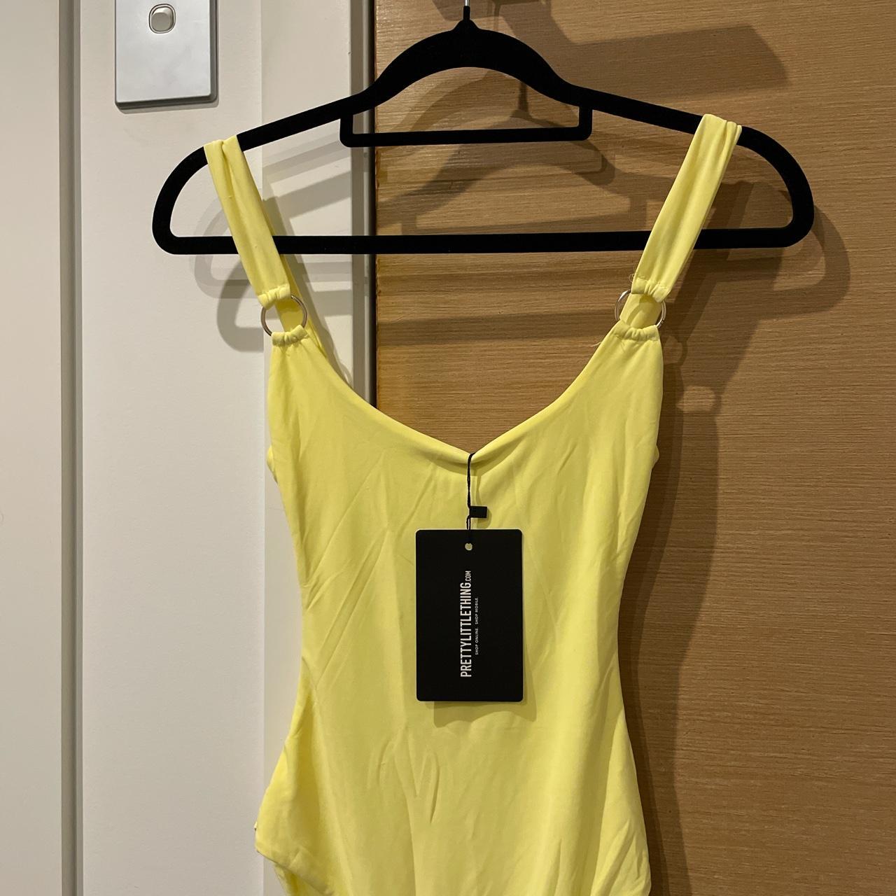 PrettyLittleThing Women's Yellow Bodysuit Depop