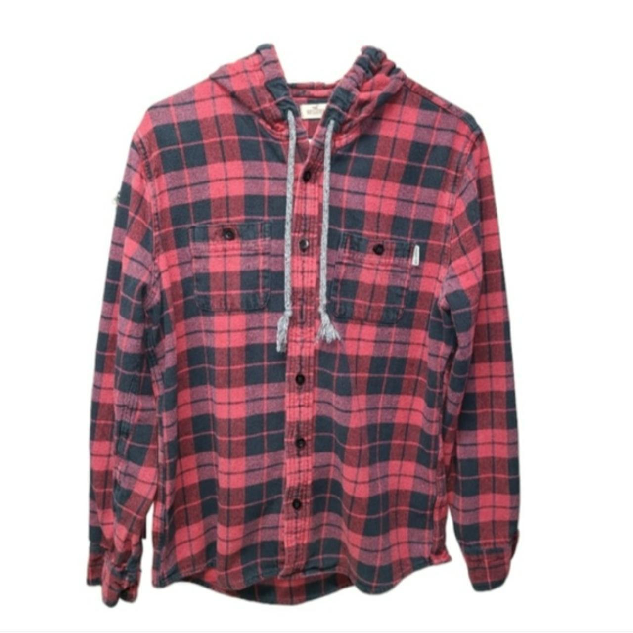 Hollister men's plaid hooded button down top... - Depop