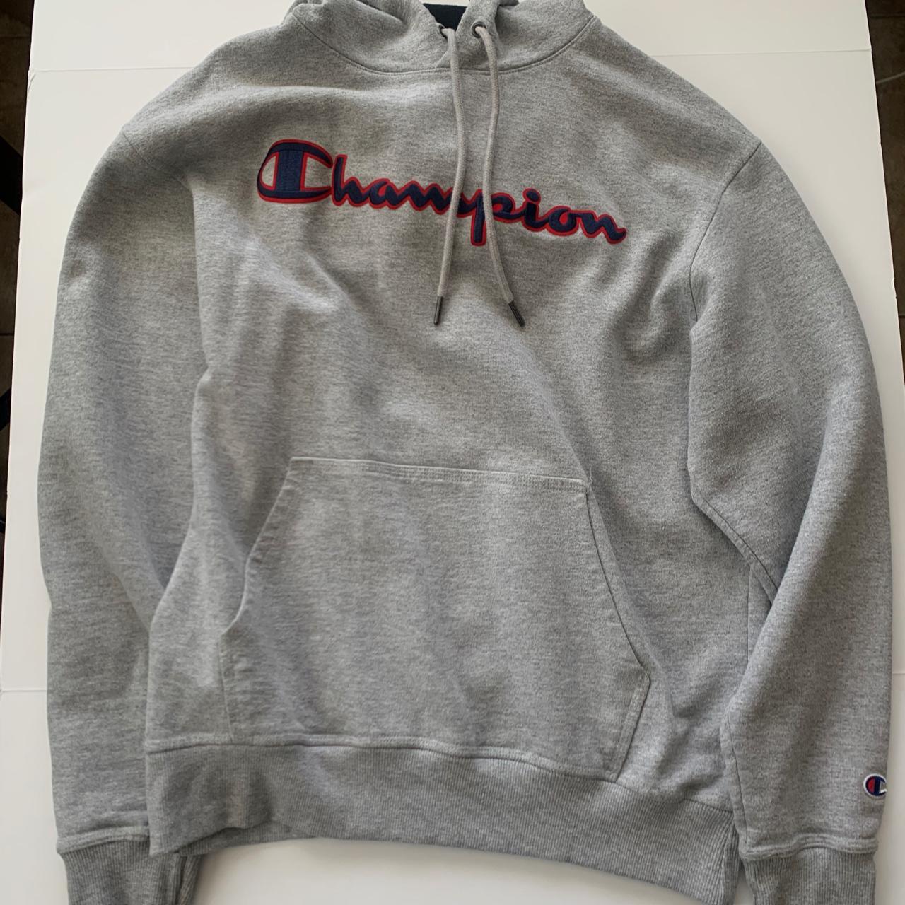 Grey n red Champion Hoodie w Embroidered Logo Size