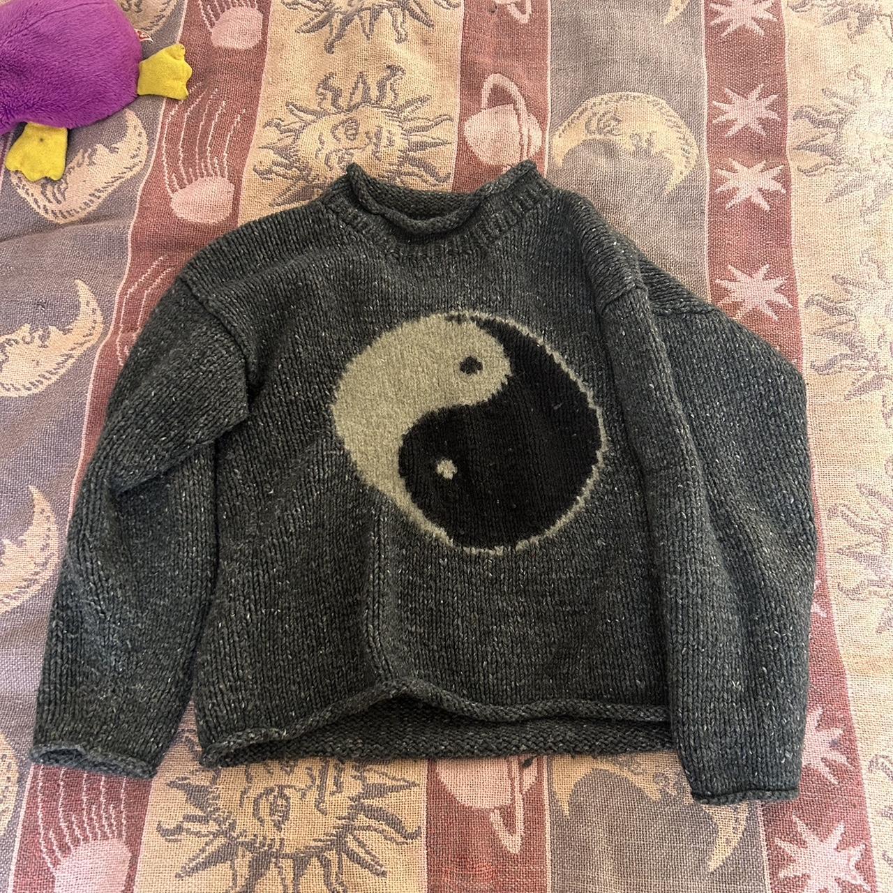 Perfect yin Yang hand knitted hippie jumper, bought... Depop