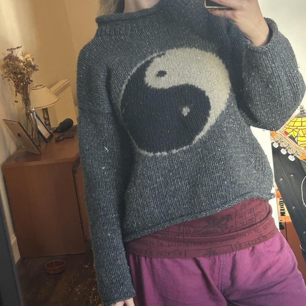 Perfect yin Yang hand knitted hippie jumper, bought... Depop