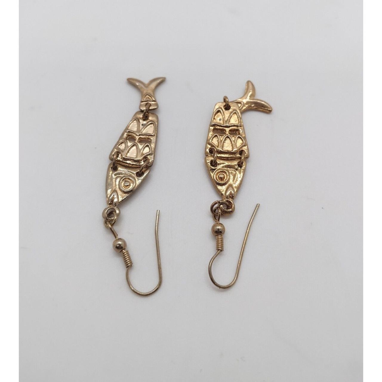 Vintage Gold Tone Articulated Fish Earrings Dangle... Depop