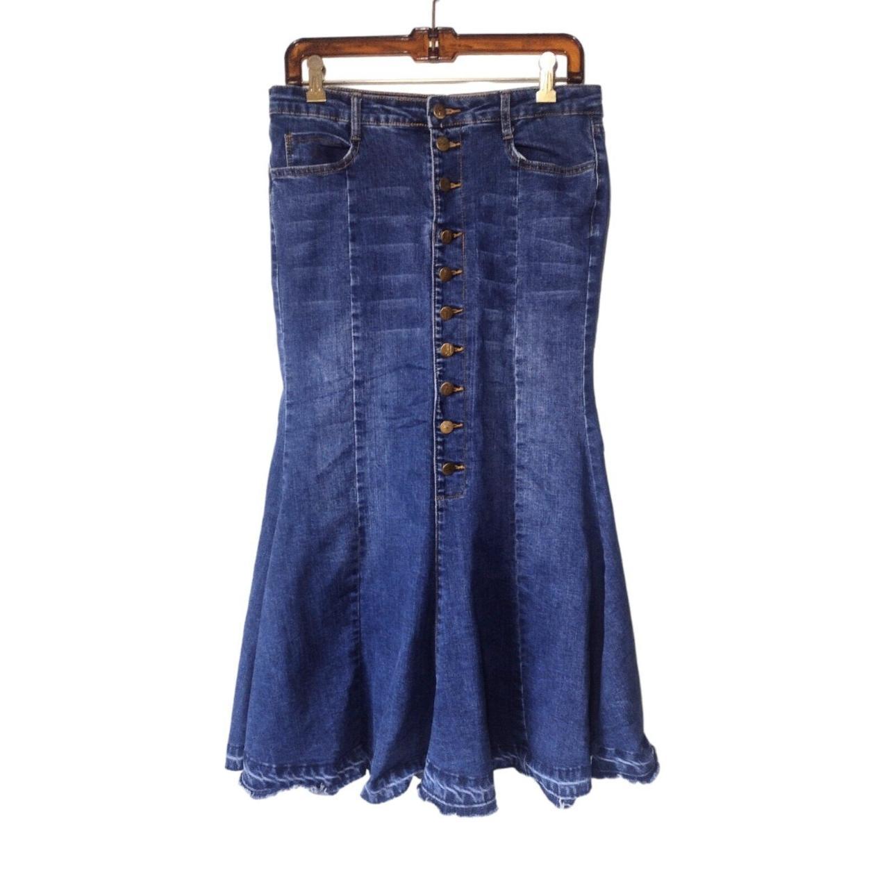 Jeans Brand Tulip Hem Denim Maxi Skirt Size M Button... - Depop