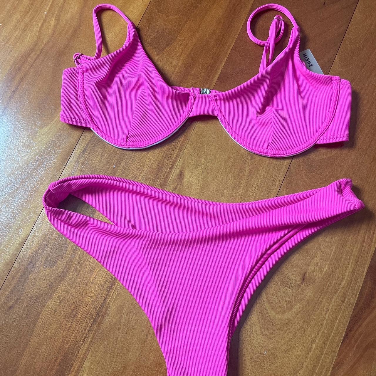 Hot pink scoop neck Shein bikini used once,... - Depop