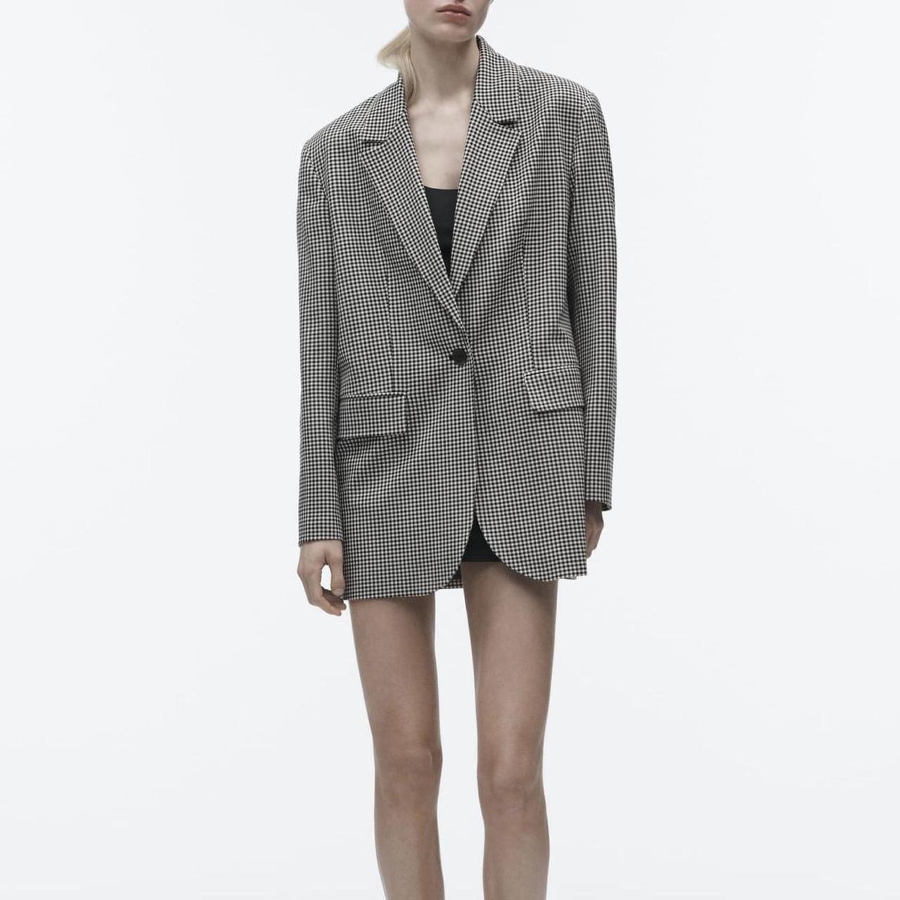 🌟Zara STRAIGHT GINGHAM CHECK BLAZER, BLACK