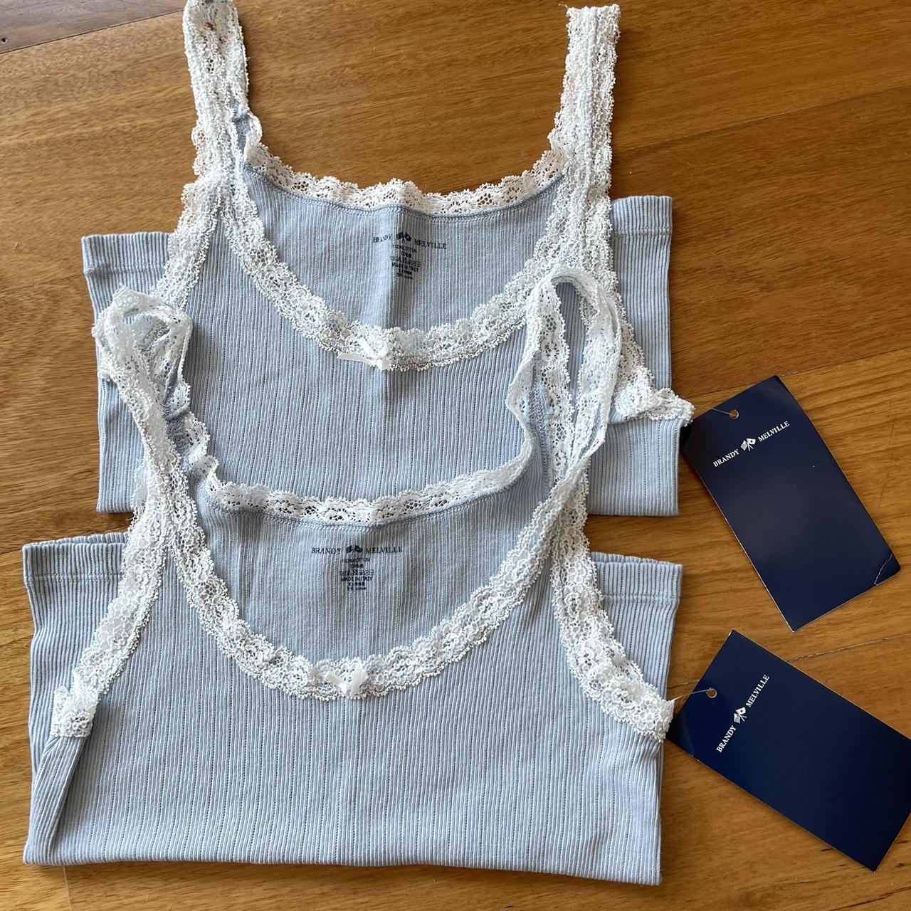 Brandy Melville Light Blue Beyonca Lace Bow Tank Top - Depop