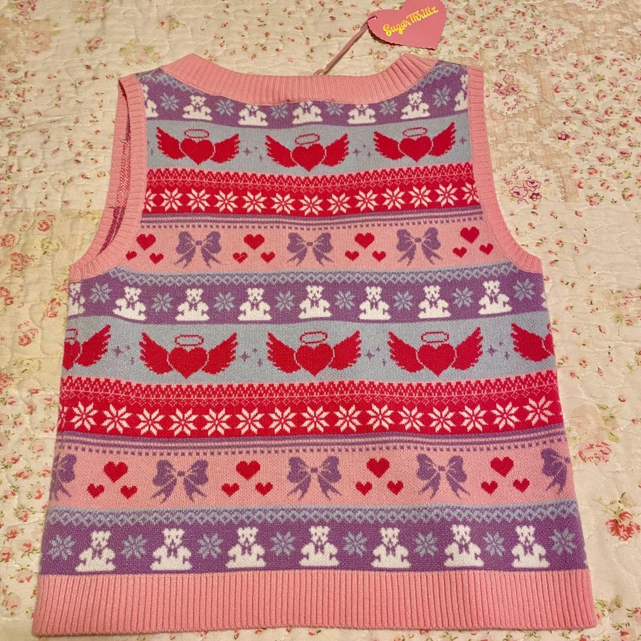 Sugar Thrillz Heart Fairisle Intarsia Sweater Vest - Pink Multi