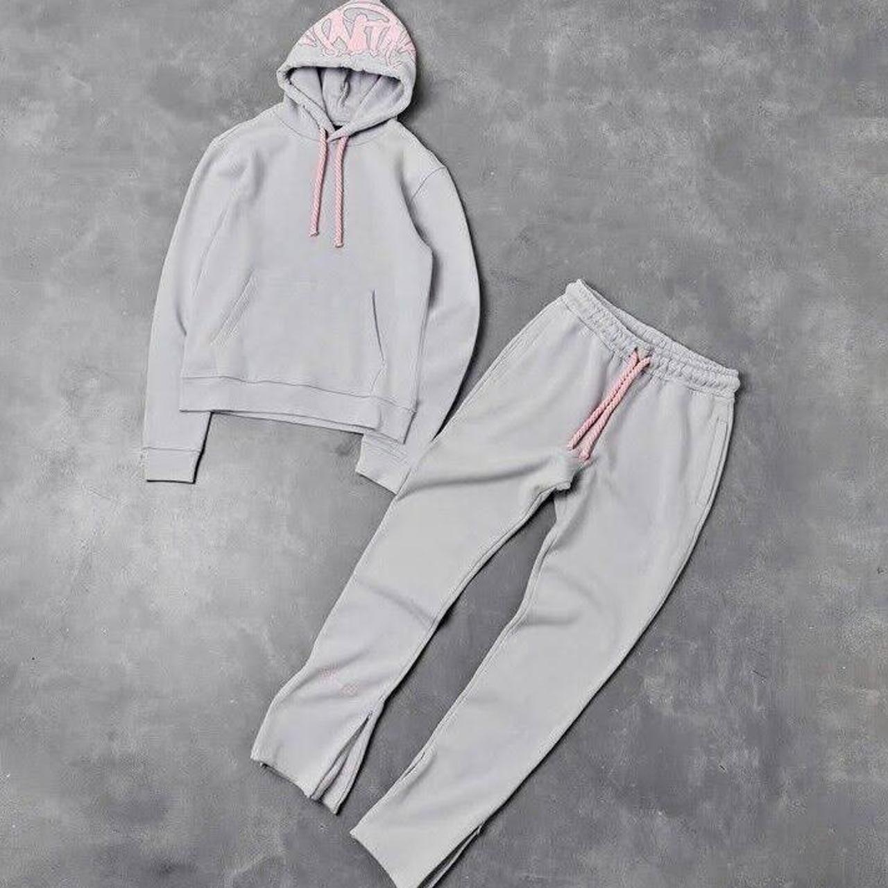 Syna Men's Grey and Pink Hoodie | Depop