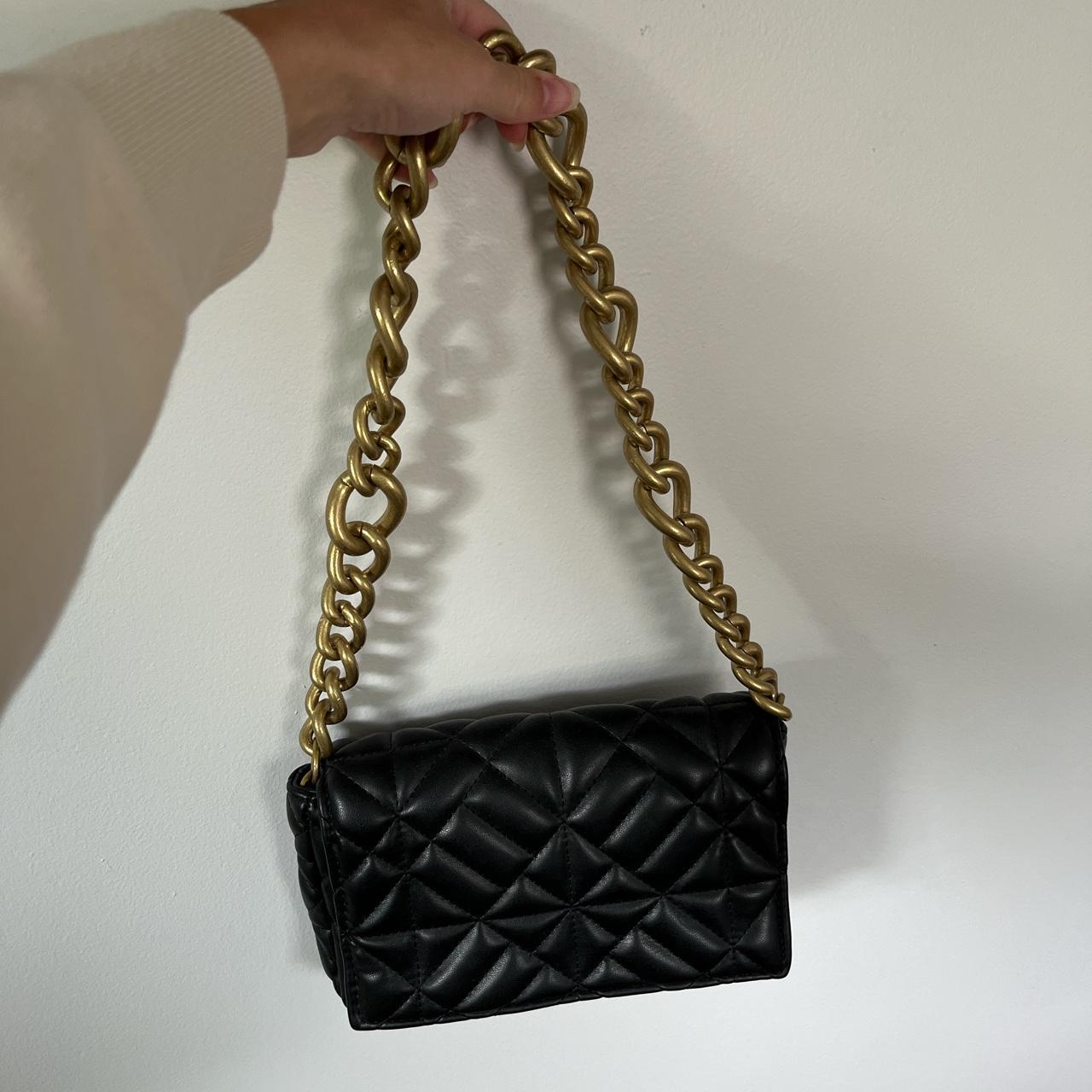 Black Zara purse with gold chain strap only used once Depop