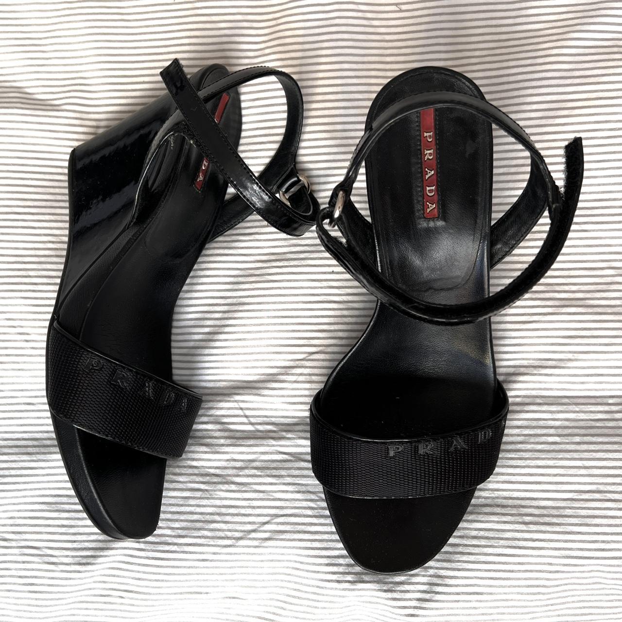 Prada black wedge sandal best sale