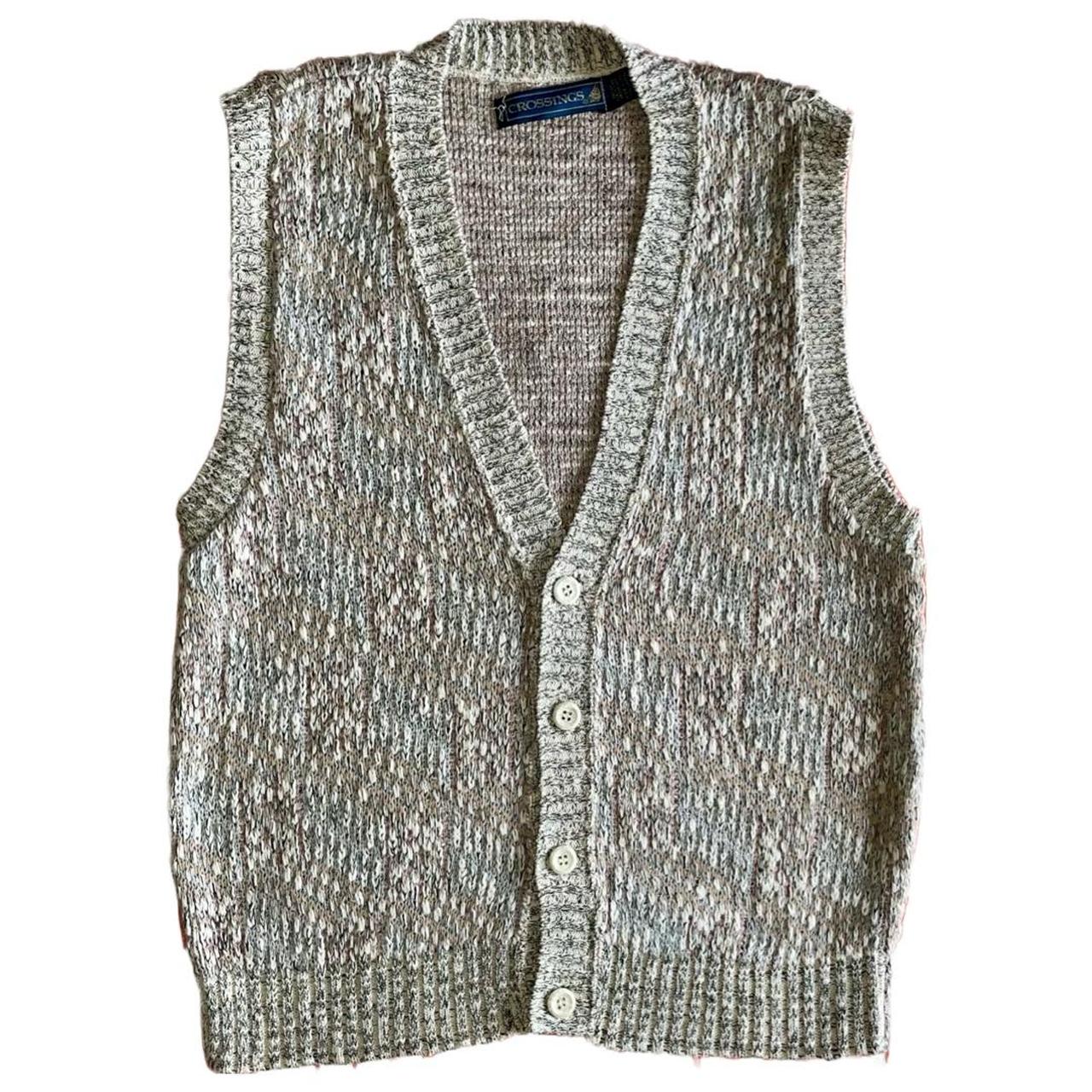 80s Beige Knit Cardigan Vest Size Medium Excellent... - Depop