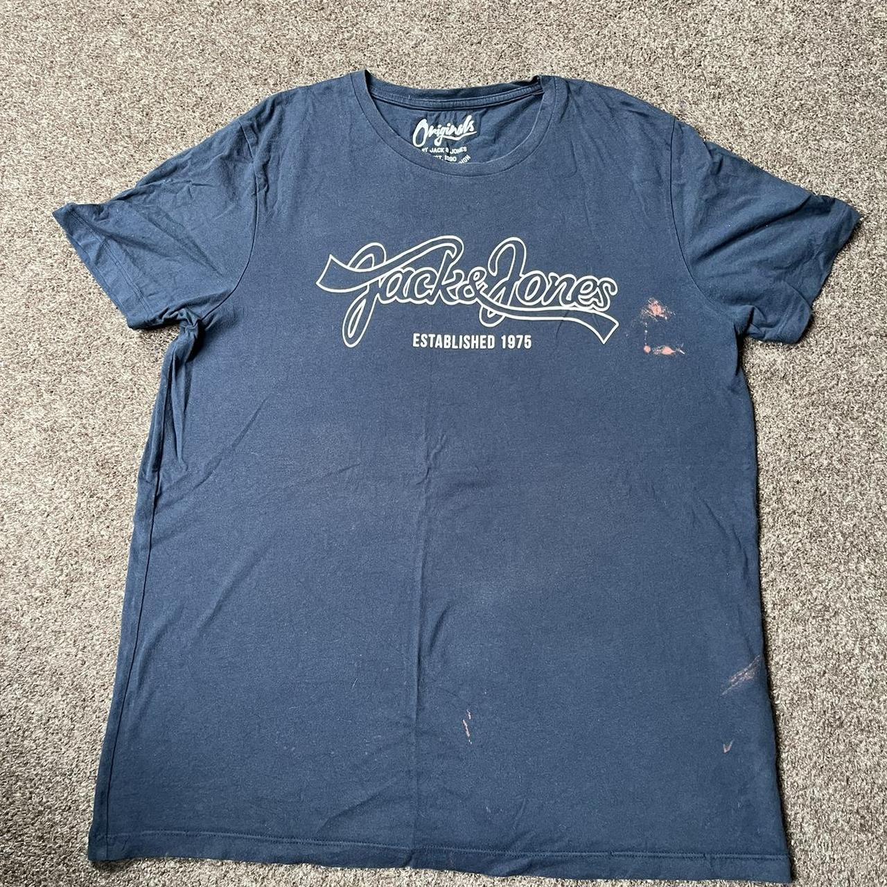 Navy Blue Jack & Jones Tee in Large Some bleach... - Depop