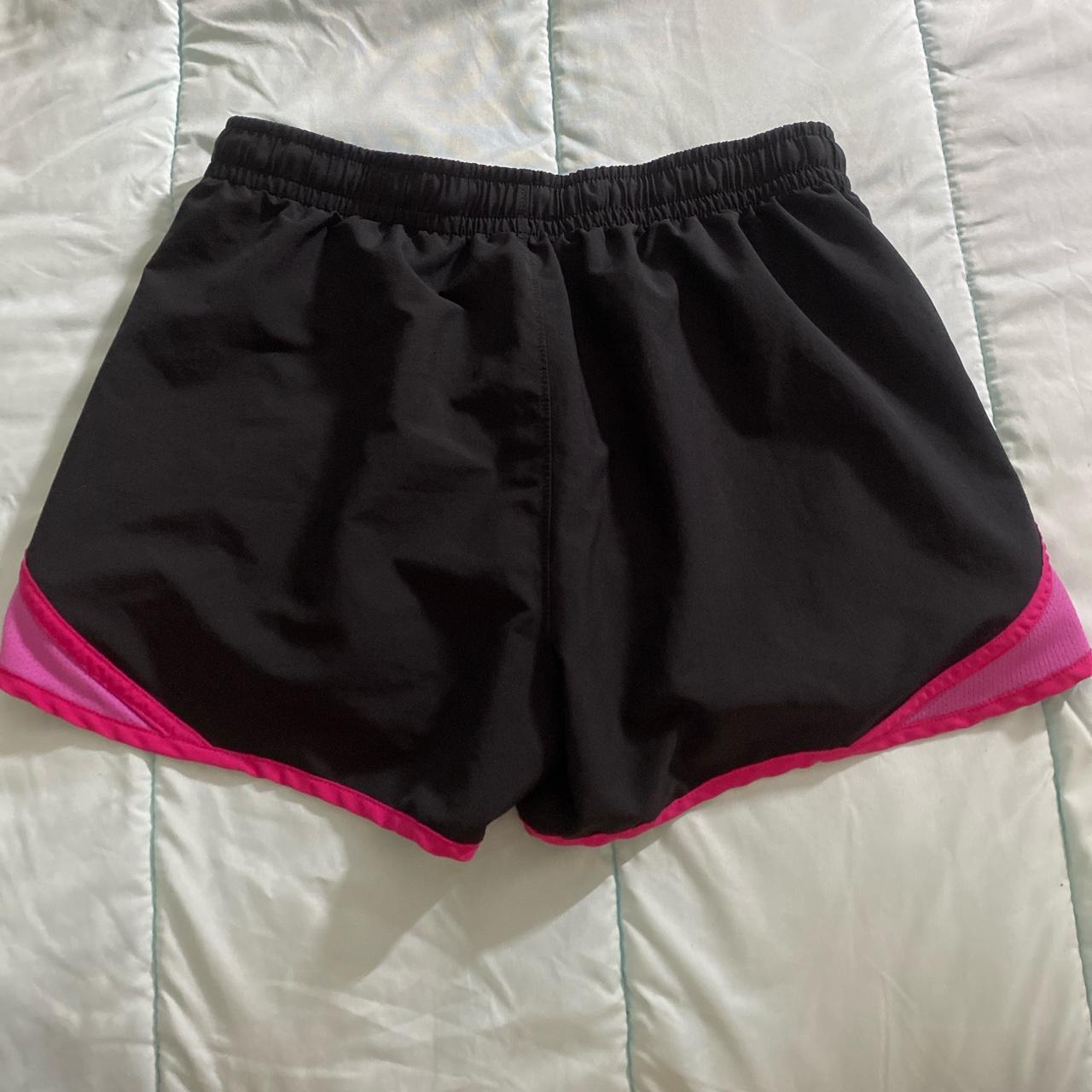 Black under armour spandex shorts with pink waist - Depop