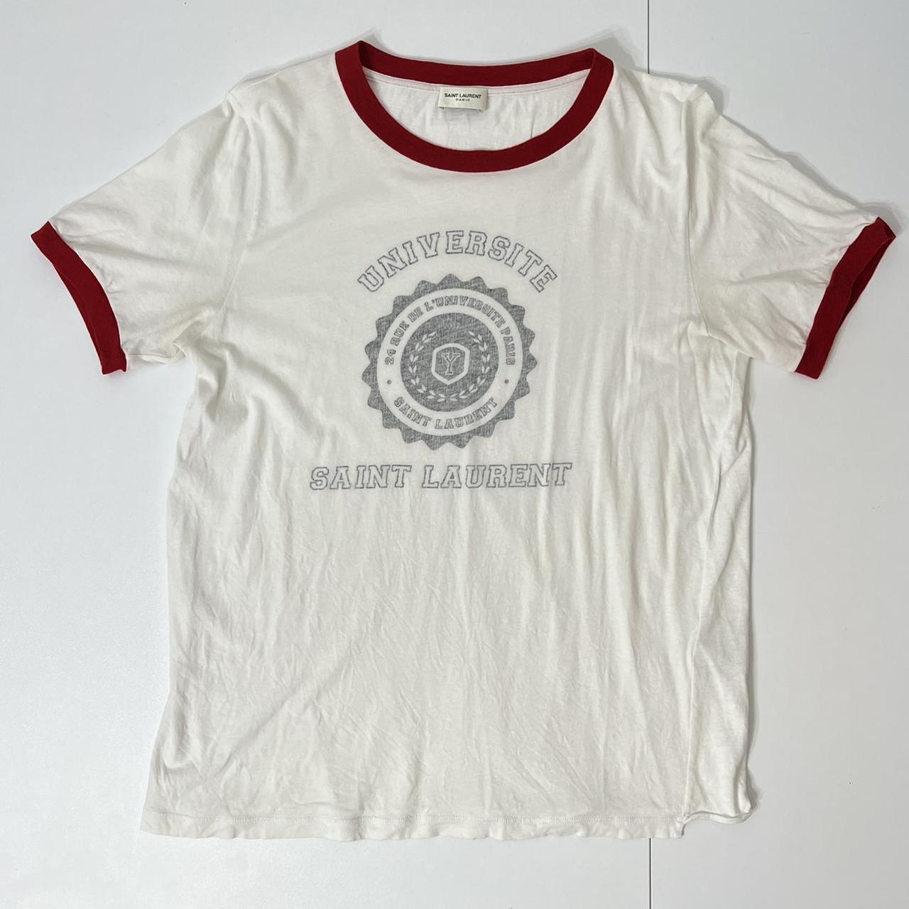 Saint Laurent Paris Women's T-shirt White/Burgundy S