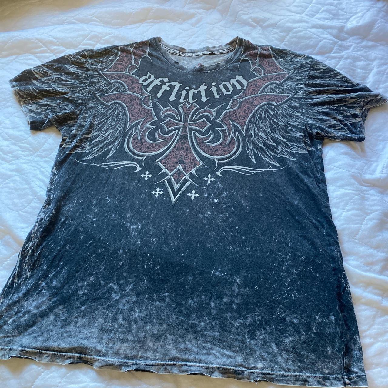 Affliction Men's Black and Grey T-shirt | Depop