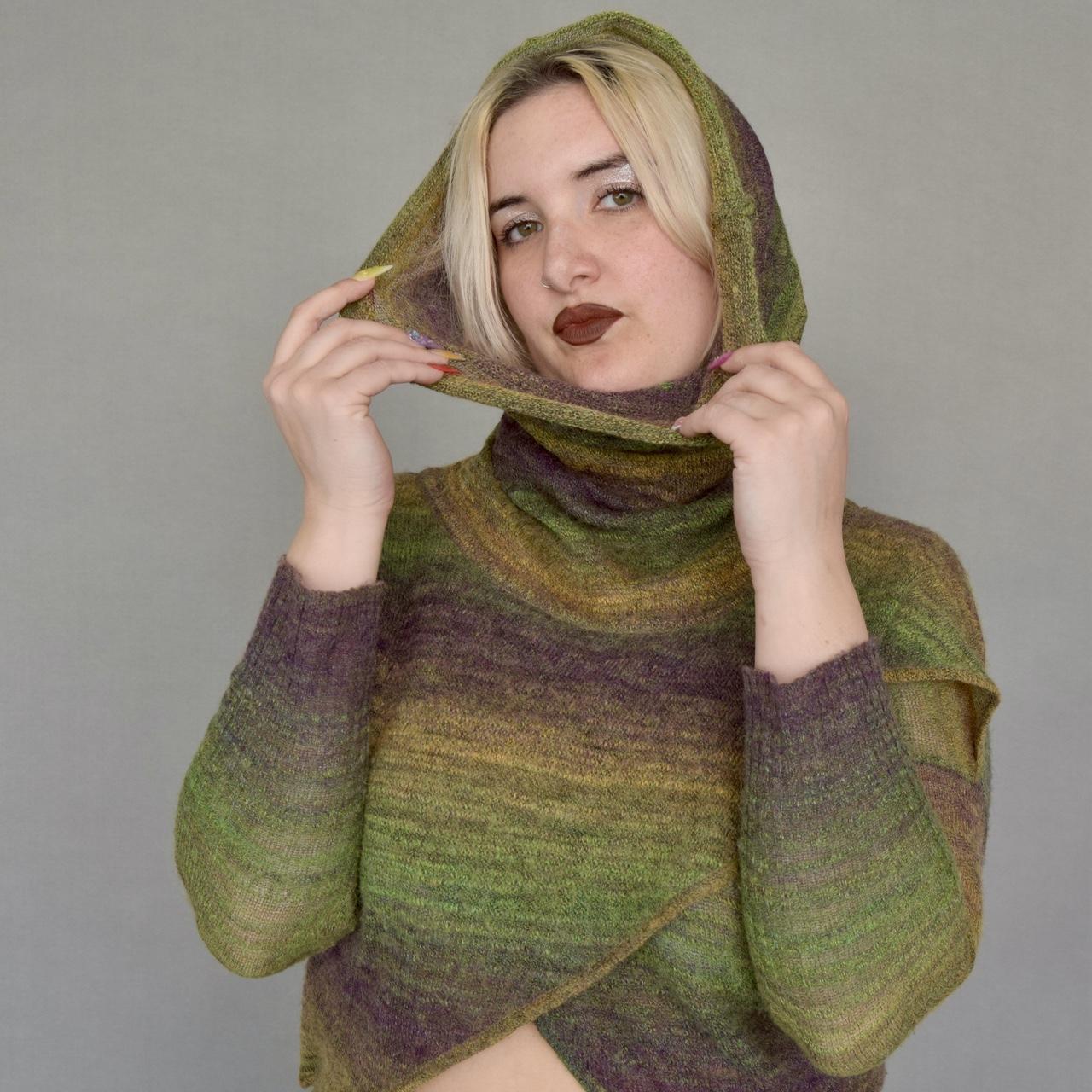 ombré Y2K hooded purple green sweater soft knit - Depop