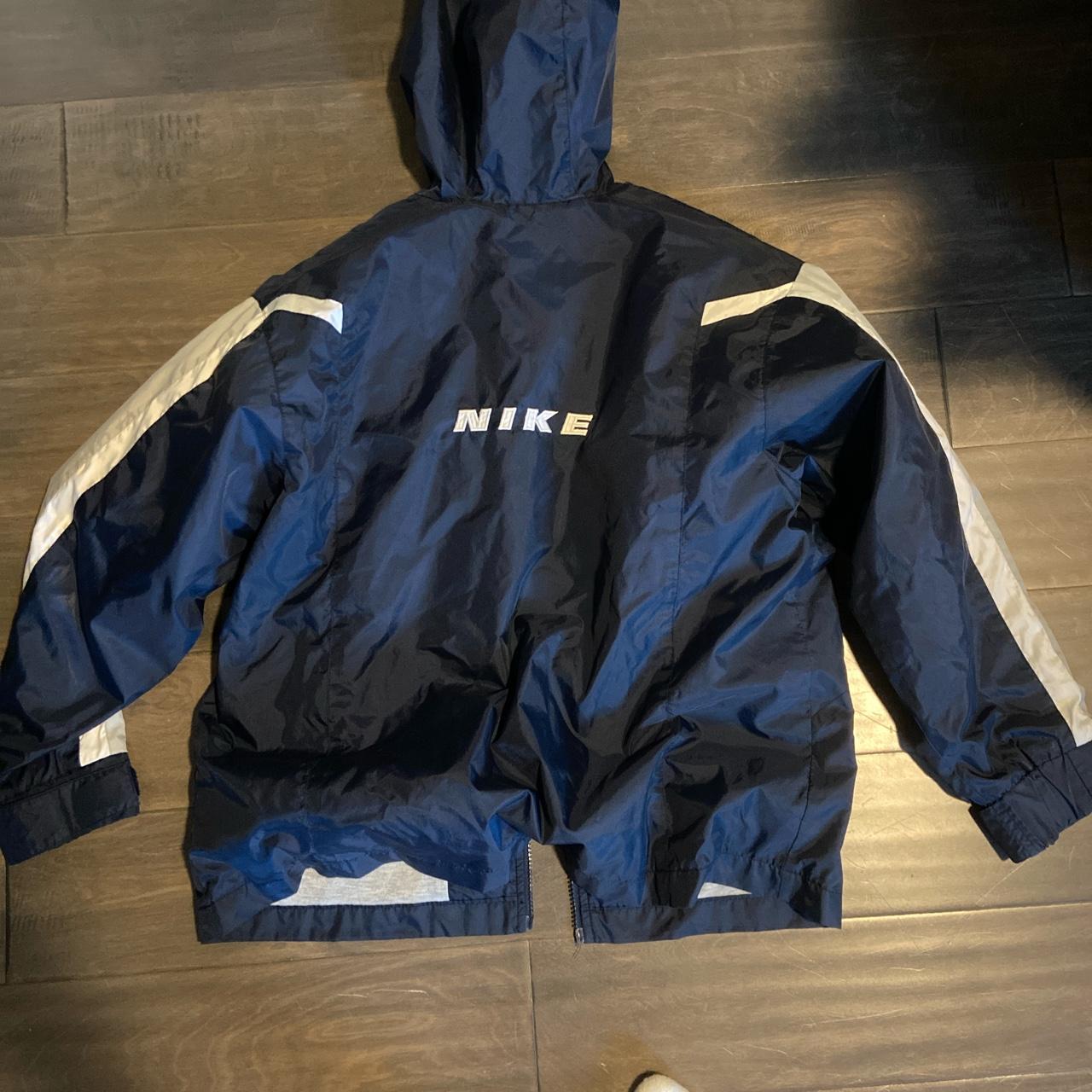 Vintage 90s Nike Men's Dark Blue Windbreaker Does... - Depop