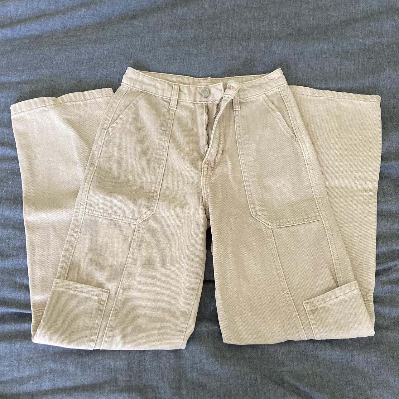 light pink/beige cargo jeans secondary pockets are... - Depop