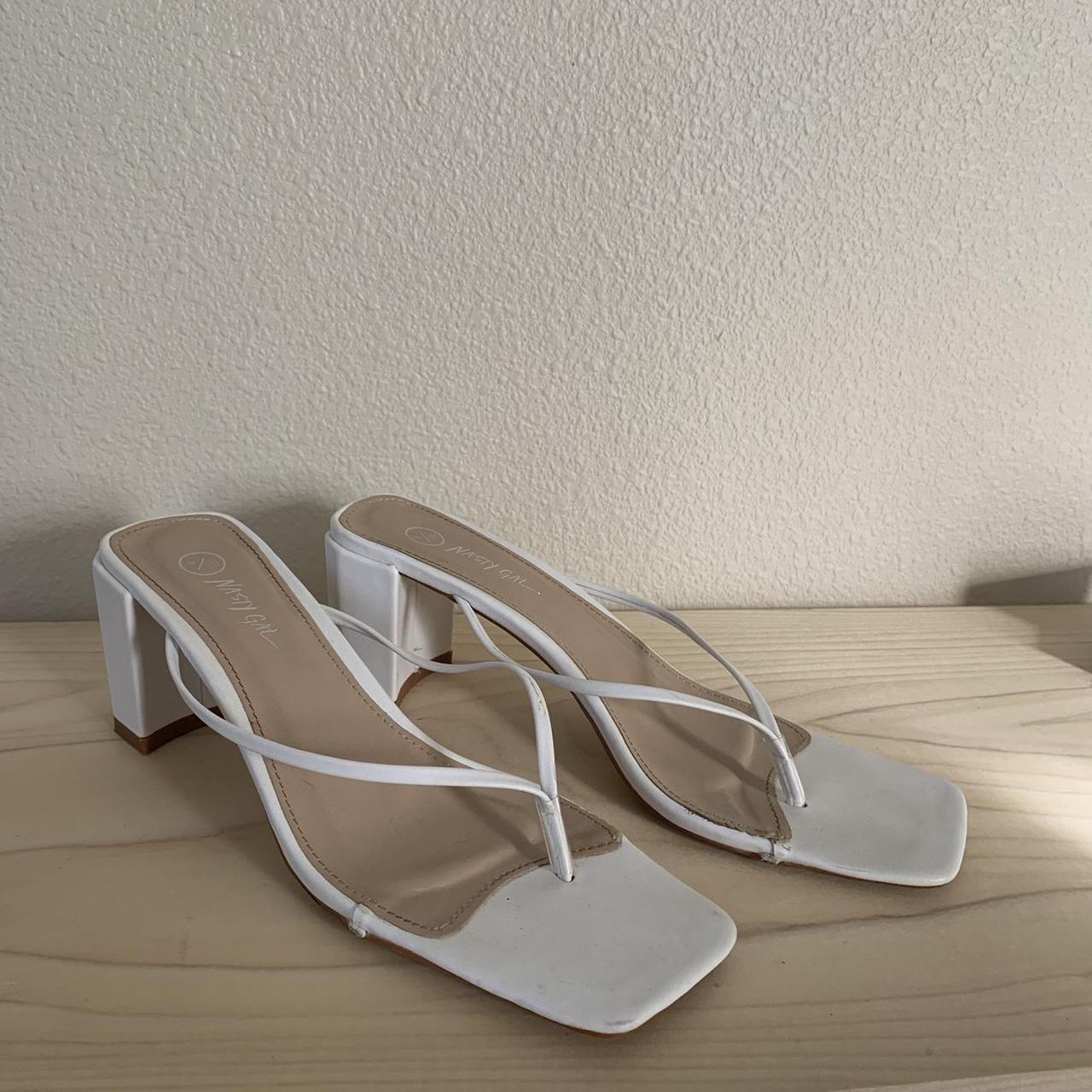 Nasty Gal white flip flop style mule sandals with... - Depop