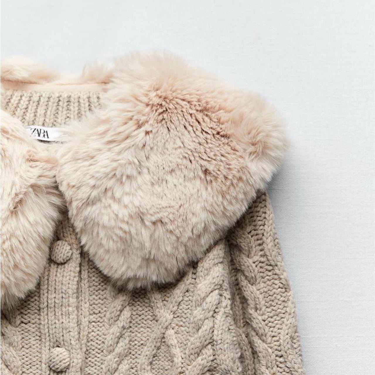NWT ZARA CARDIGAN WITH FAUX FUR COLLAR, Pit to pit