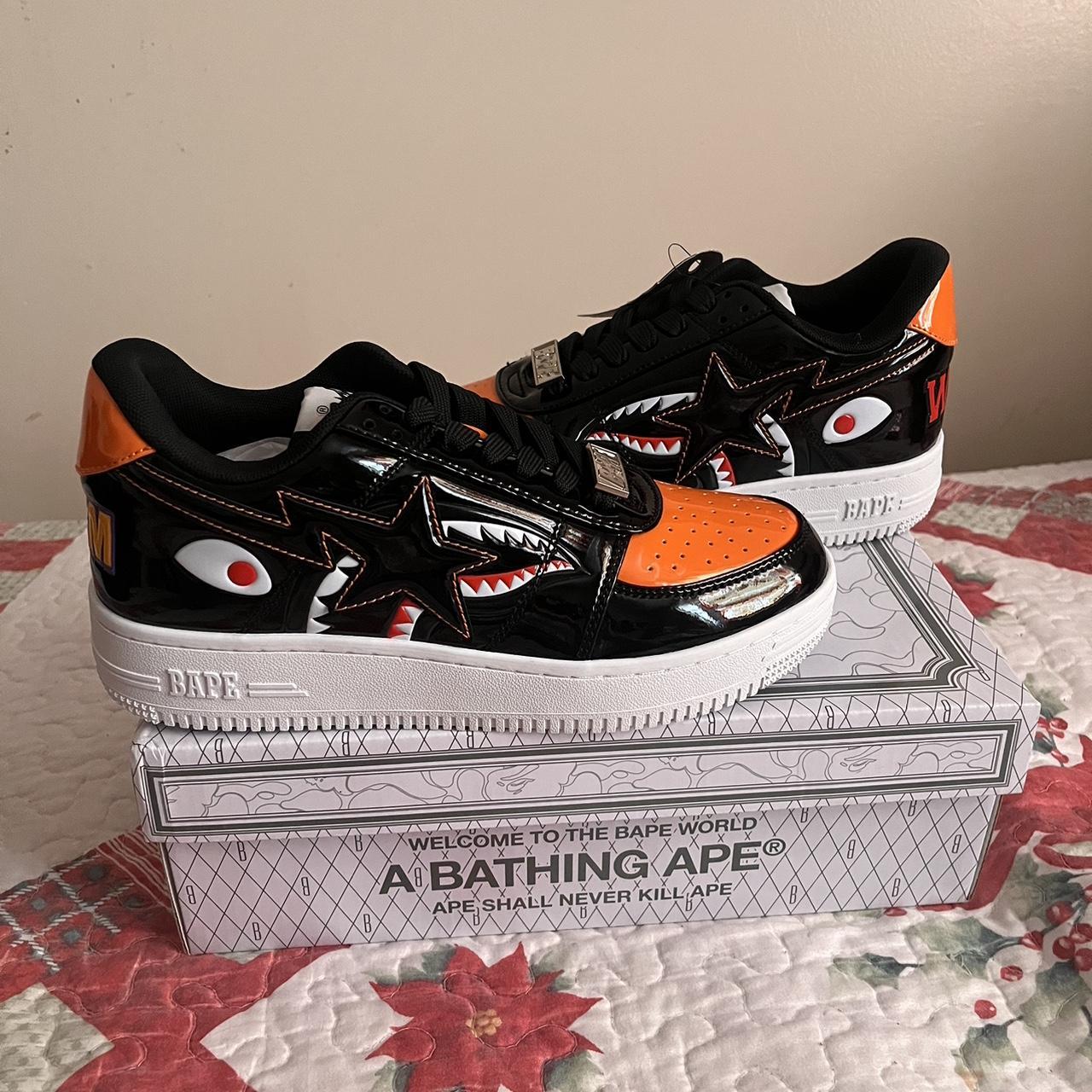A Bathing Ape Bape Sta Low Mad Shark Black Orange | Depop