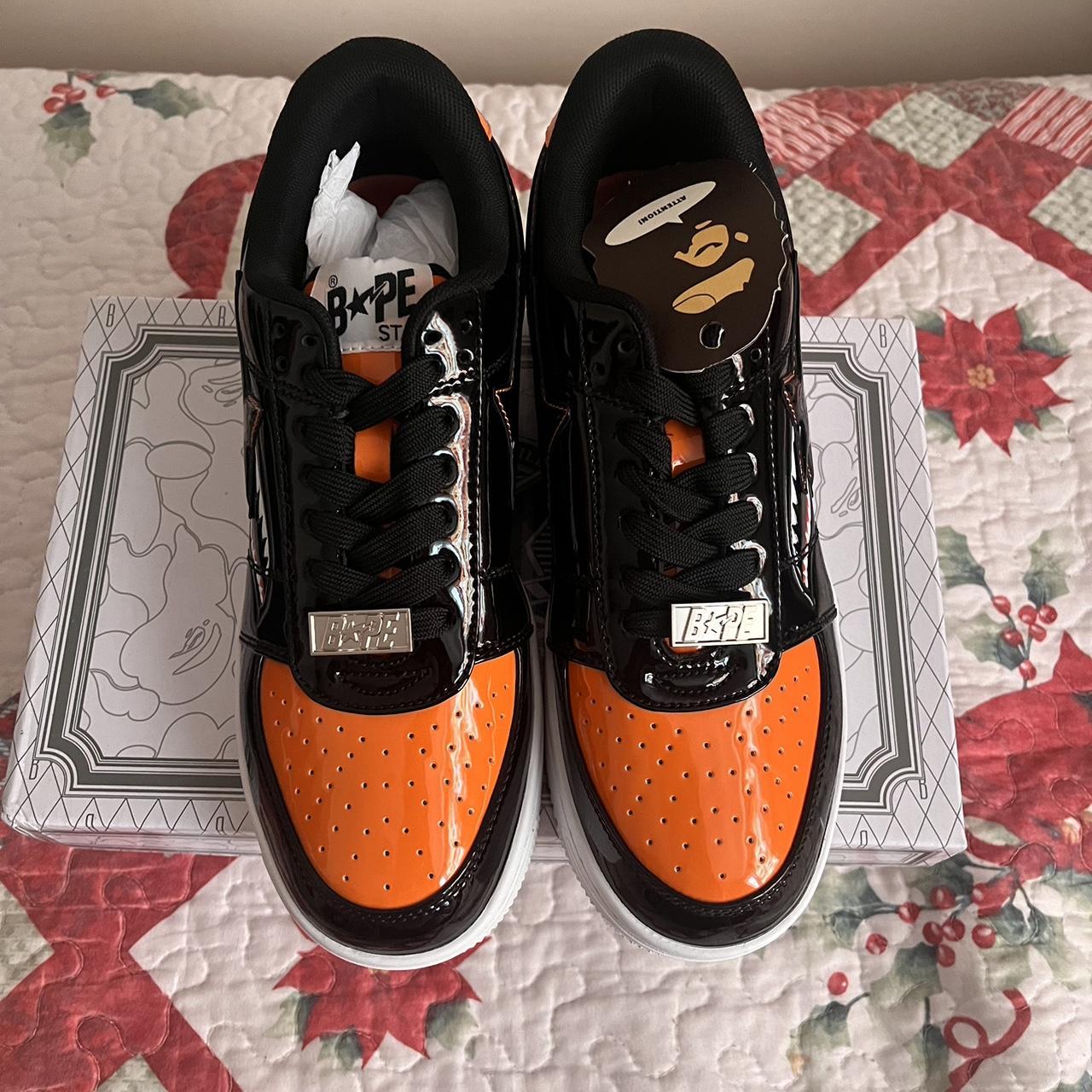 A BATHING APE SHARK BAPE STA LOW スニーカー オレンジ A Bathing Ape Bape Sta Low Mad Shark Black Orange | Depop