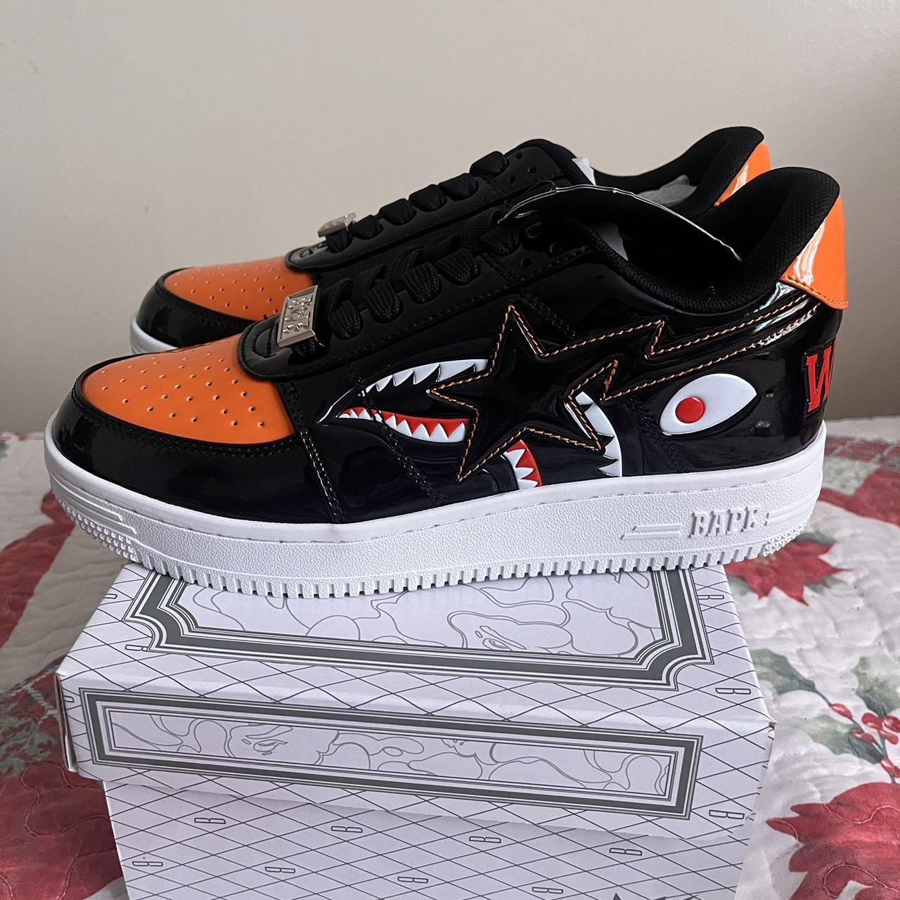 A Bathing Ape Bape Sta Low Mad Shark Black Orange | Depop