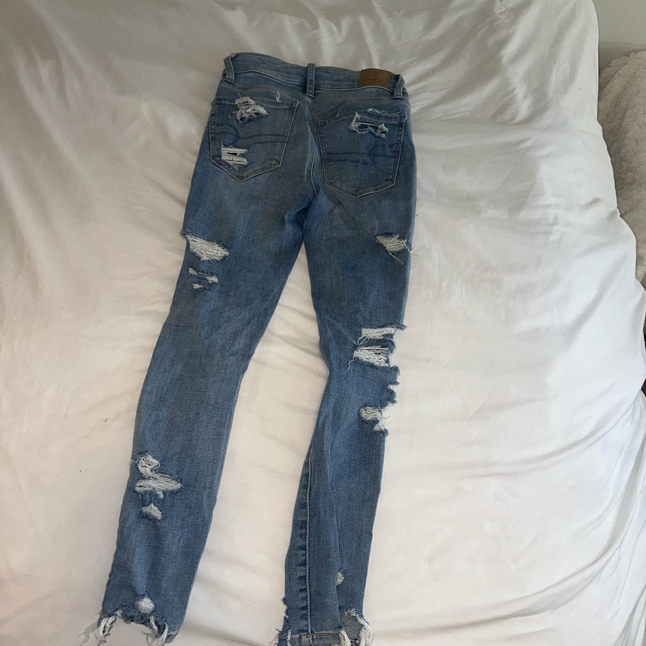 American Eagle Outfitters Women's Blue and White Jeans | Depop