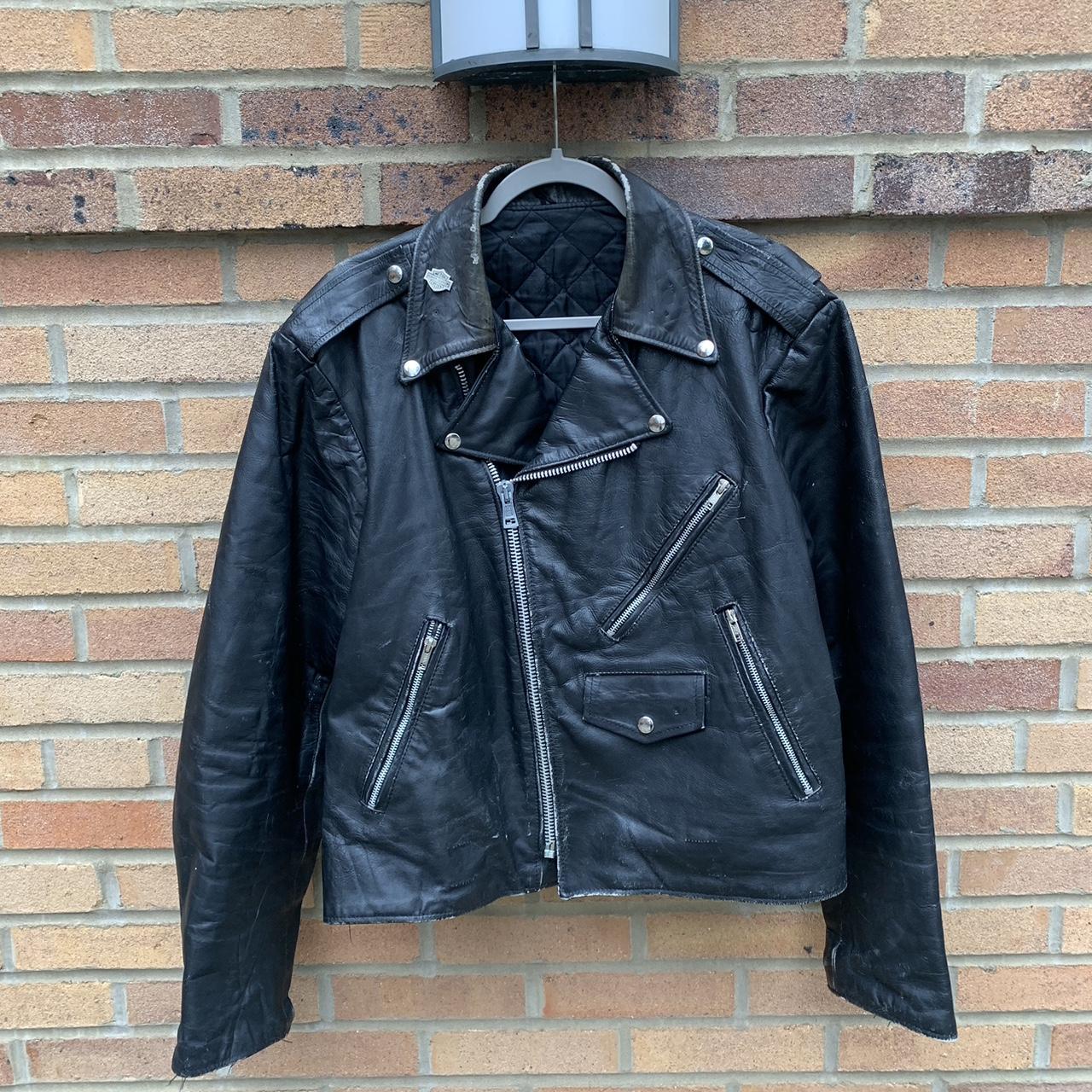 Vintage 70s-80s Leather Biker Moto Jacket Measures... - Depop