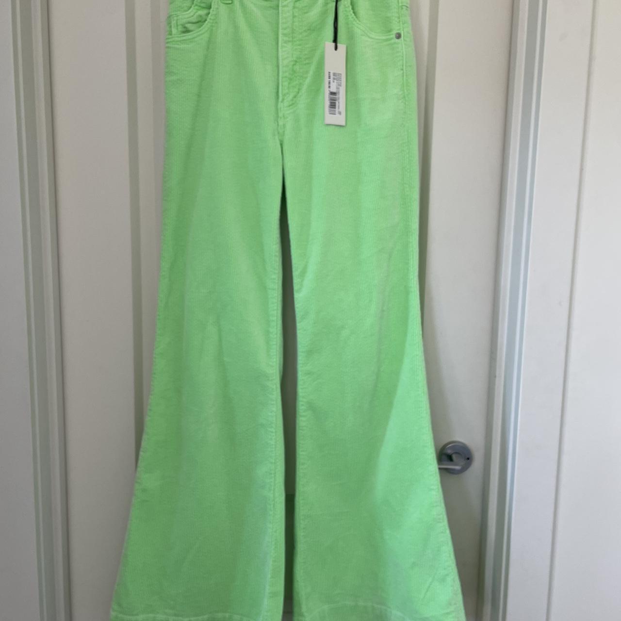 High rise corduroy flare jeans in colour ‘lime... Depop
