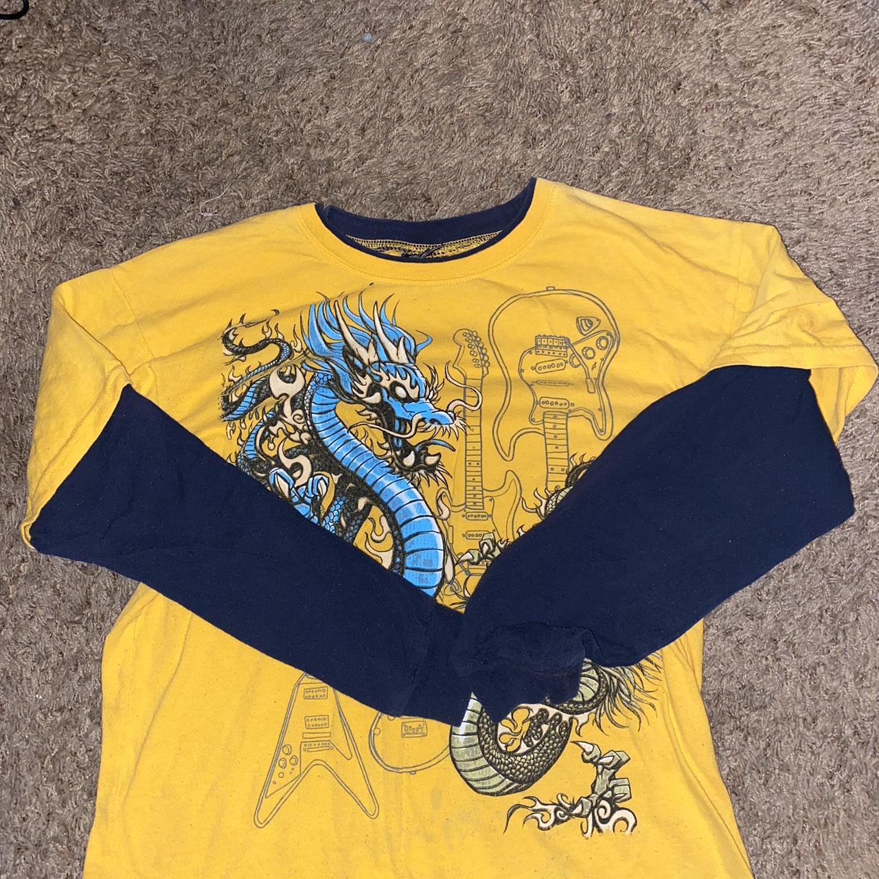 men-s-yellow-and-navy-t-shirt-depop