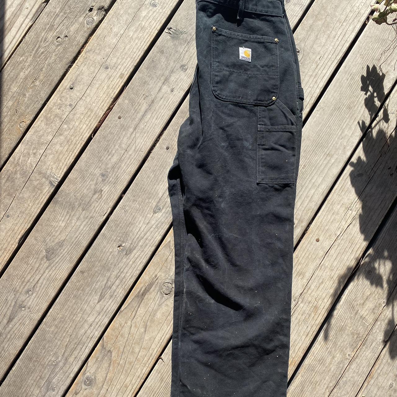 carhartt double knee black pants size: 36x32 no size... - Depop