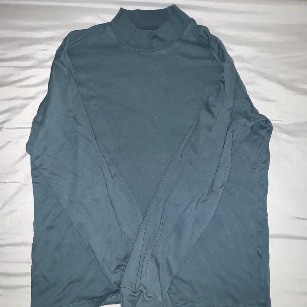 Uniqlo Men's Teal Mock Neck Shirt Size medium.... - Depop