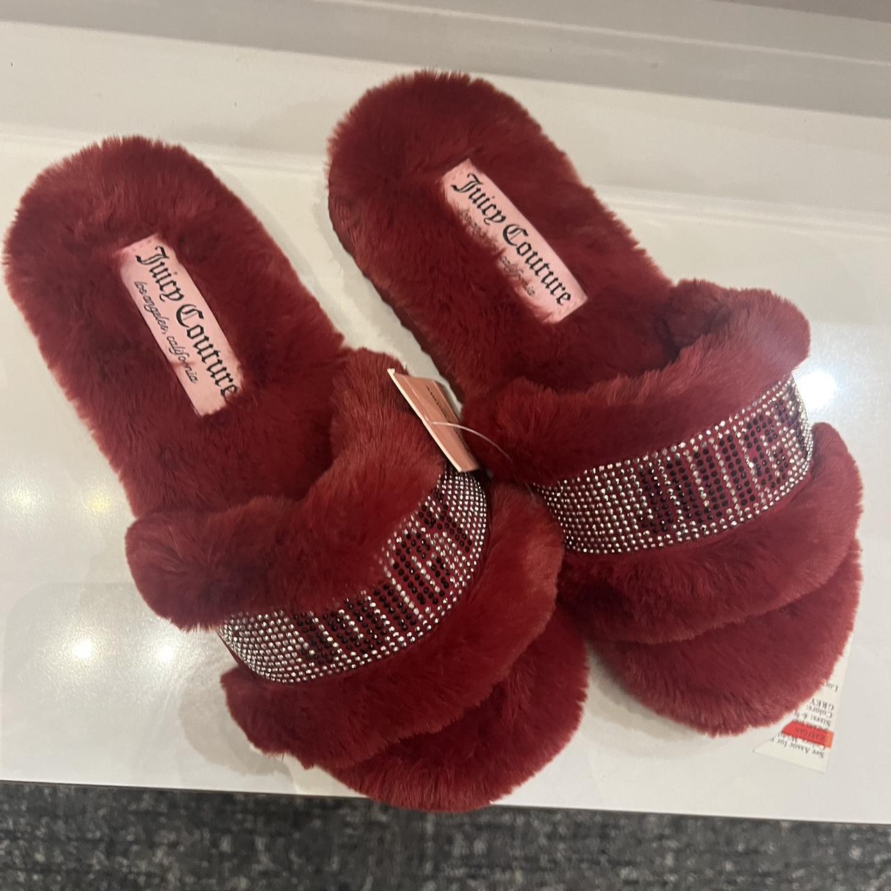 Juicy Couture Women's Burgundy Slides Depop