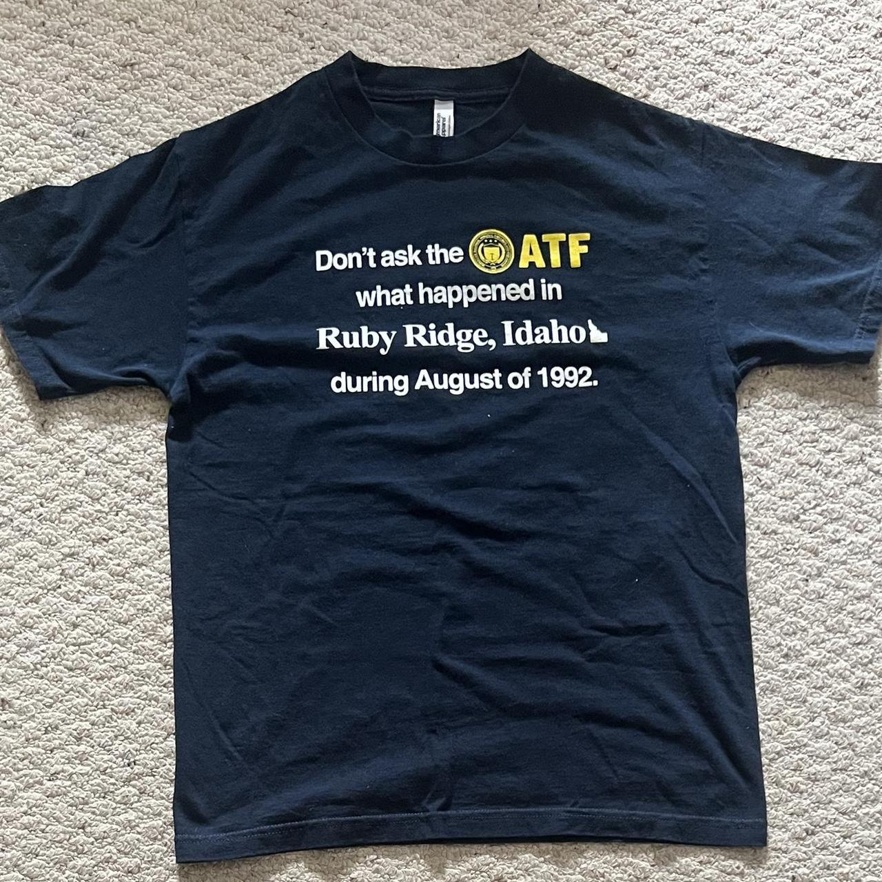 Navy blue Ruby Ridge, Idaho ATF t-shirt. Heavy... | Depop