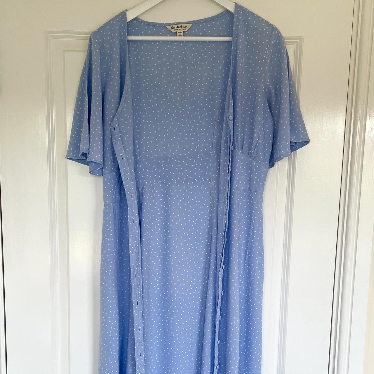 Miss Selfridge Retro Cottagecore Blue Polka Dot Maxi - Depop