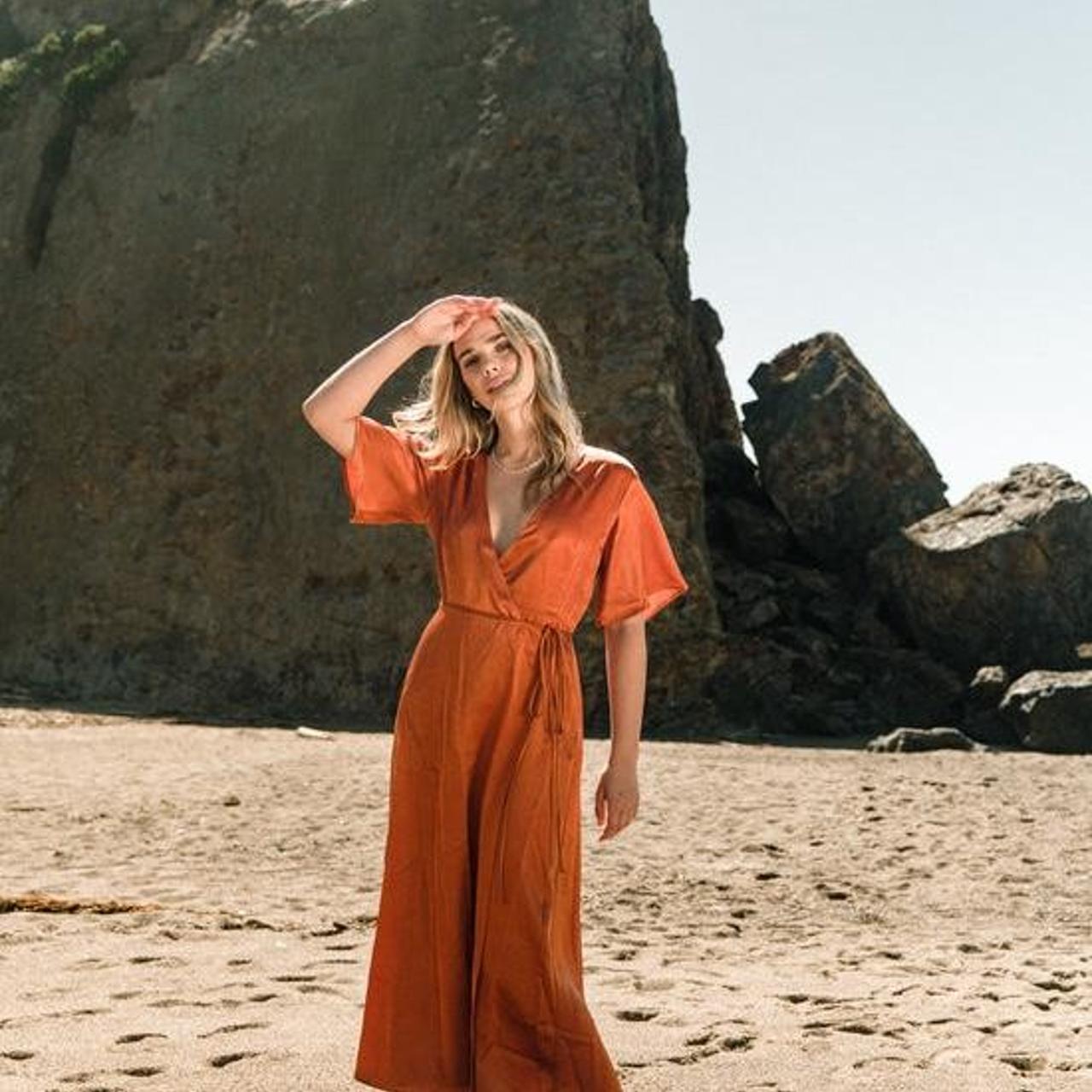 Rust orange wrap dress sale