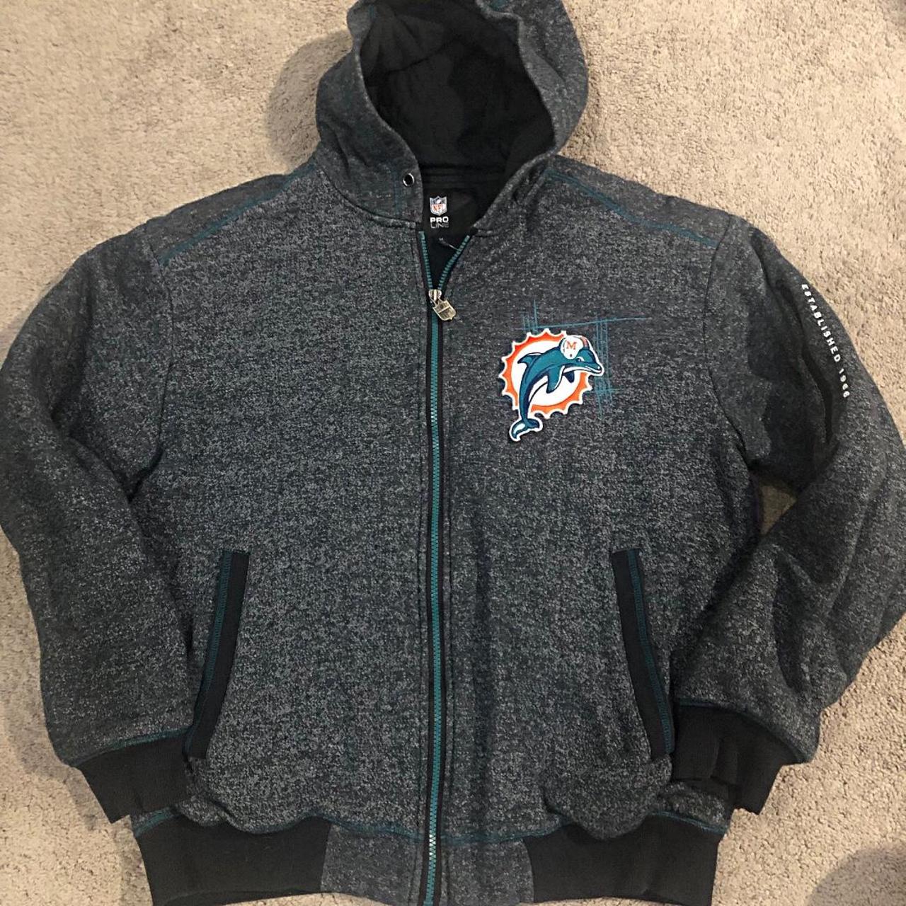 NFL Men Miami Dolphins Pro Line Gray Throwback Logo Pullover Hoodie