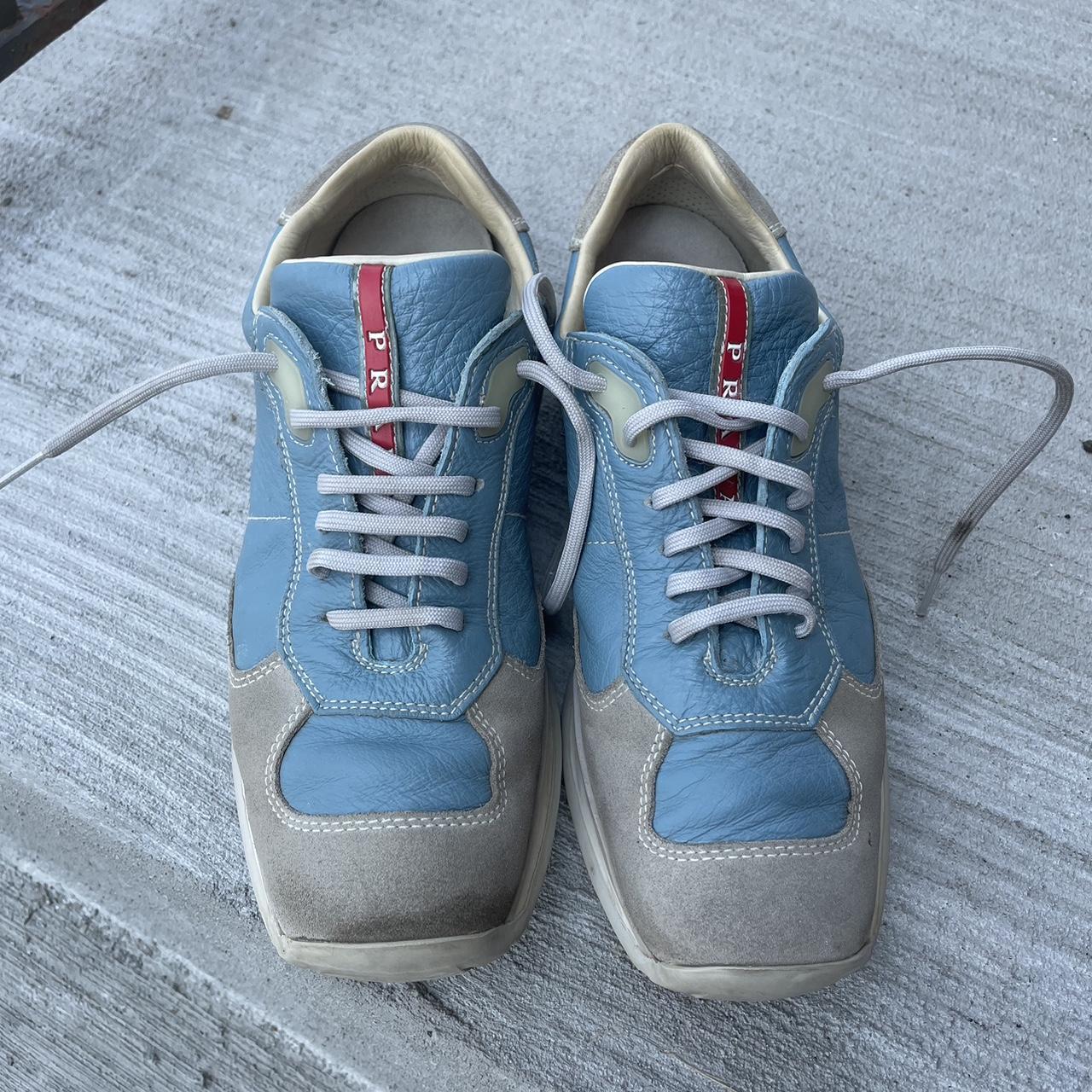 Prada Men's Blue and Grey Trainers | Depop