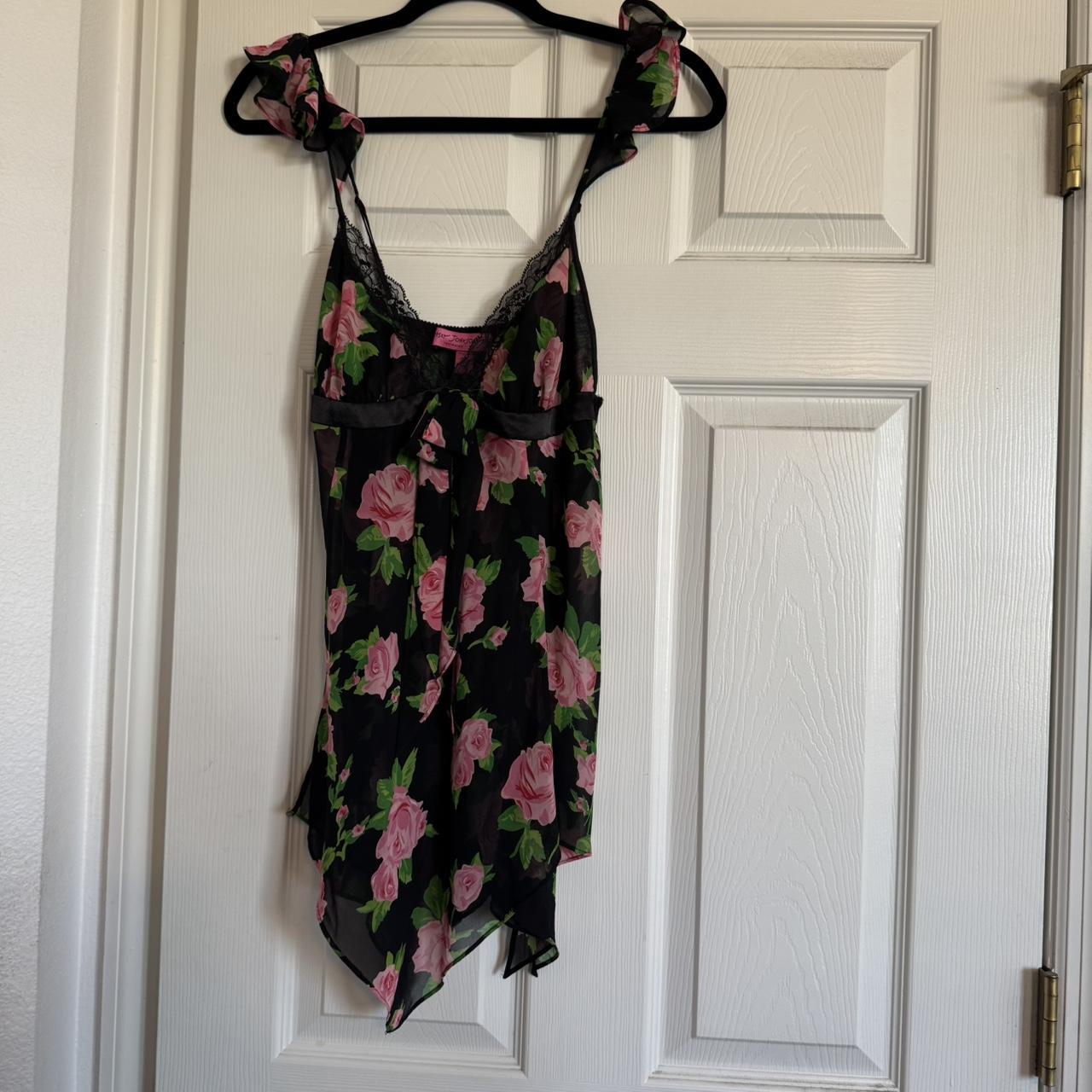 BETSEY JOHNSON vintageショートパンツ Vintage Betsey Johnson 90s Y2K Floral Sheer Mesh Slip Dress