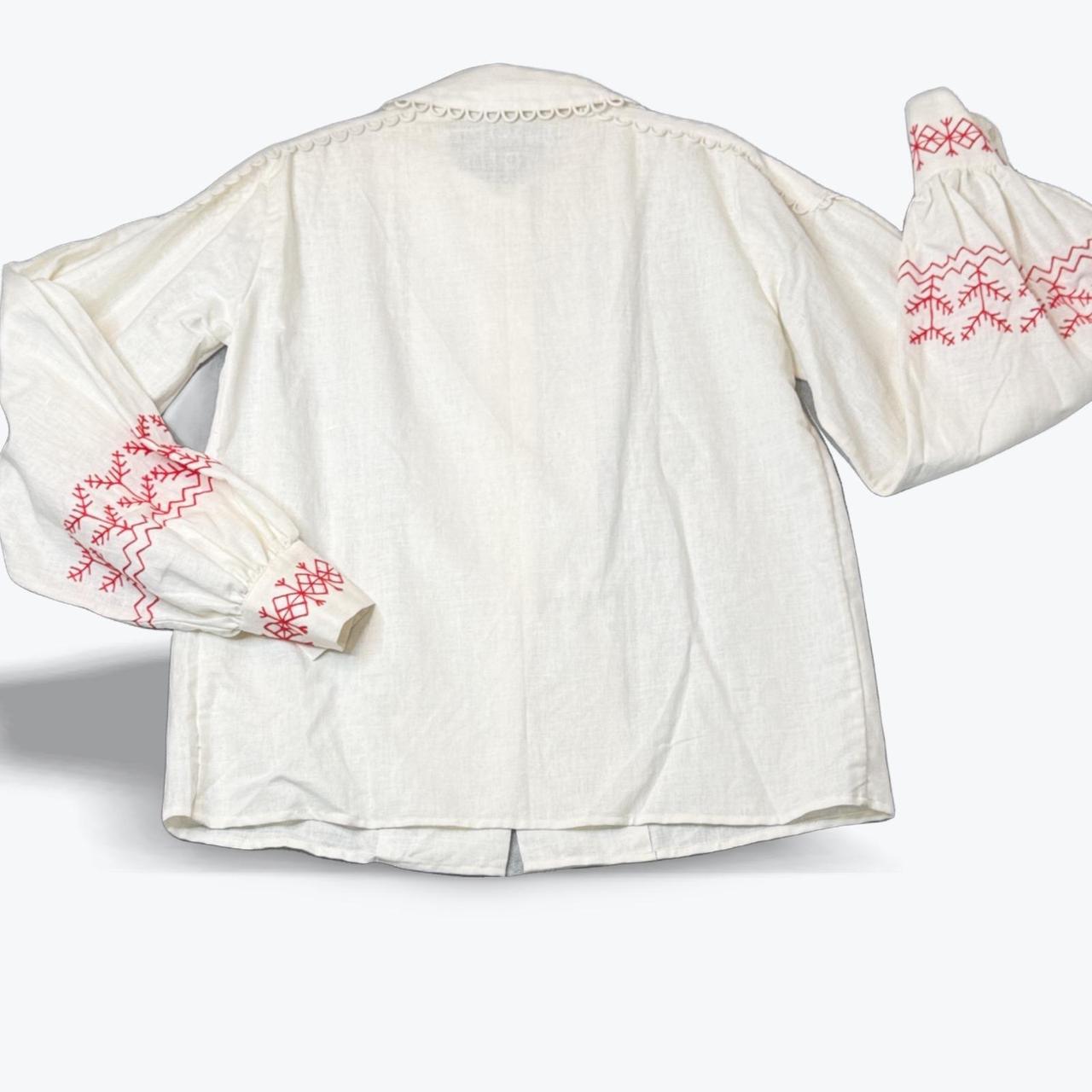 Vintage Women's Blouse - White/Red - M – Vintage … - image 2