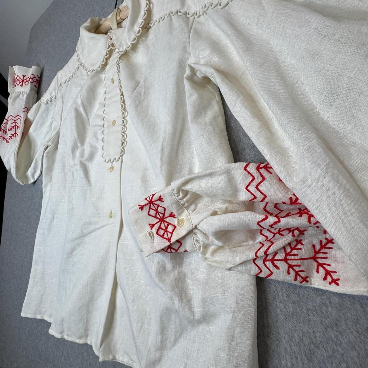 Vintage Women's Blouse - White/Red - M – Vintage … - image 3